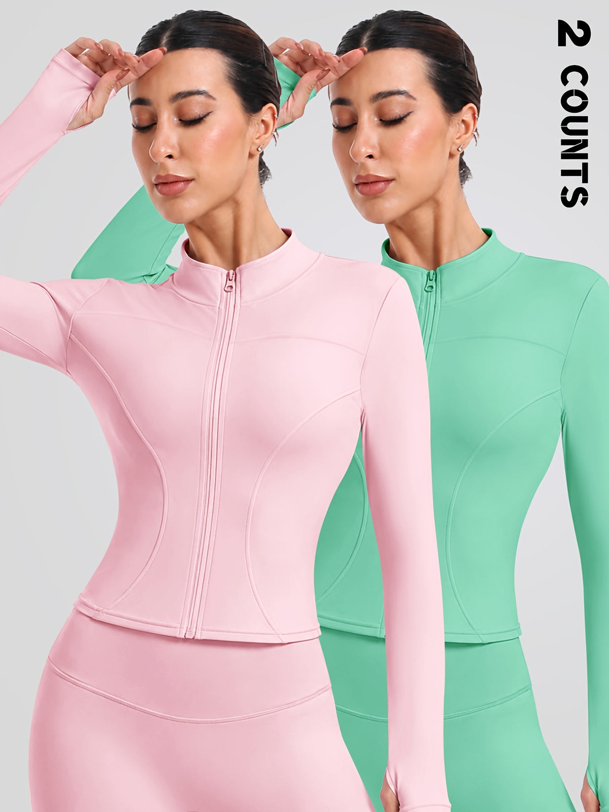 2 Pack Thumbhole Zip Jackets - Pink & Mint
