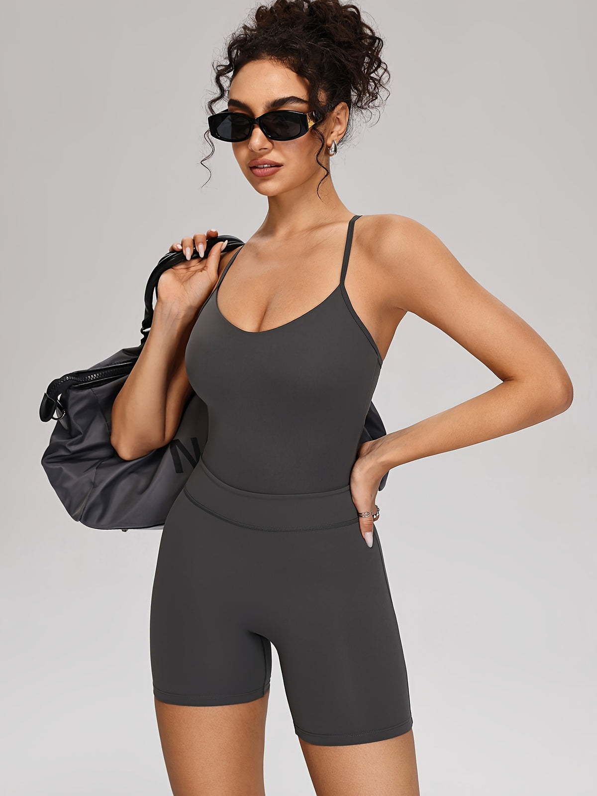 Backless Strappy Sculpt Jumpsuit - Graphite