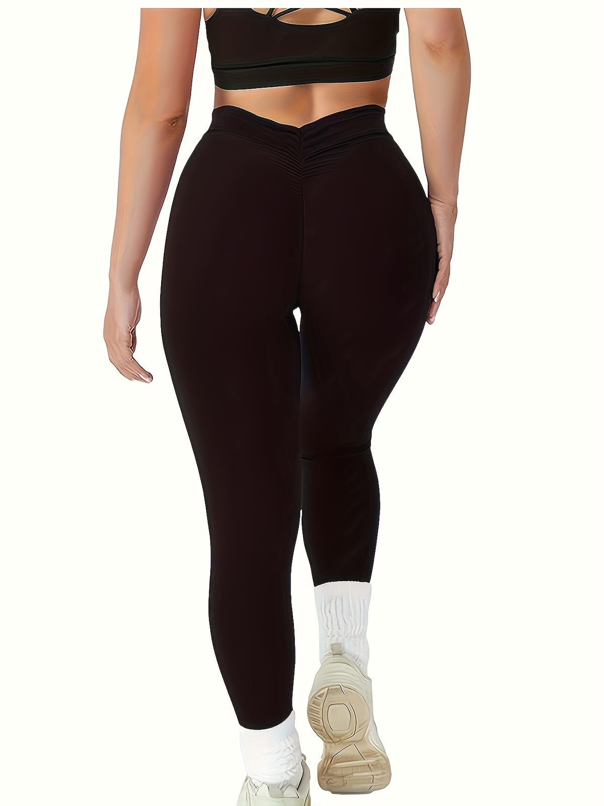 V-Cut Waist Back Yoga Leggings - Black