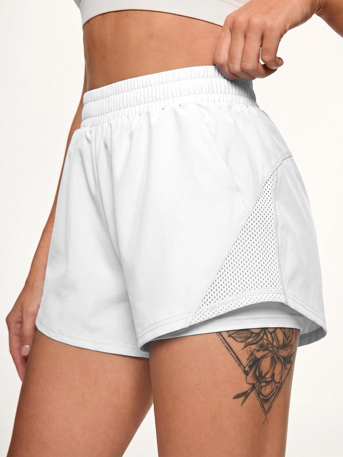 Split Hem Mesh Pocket Running Shorts - White