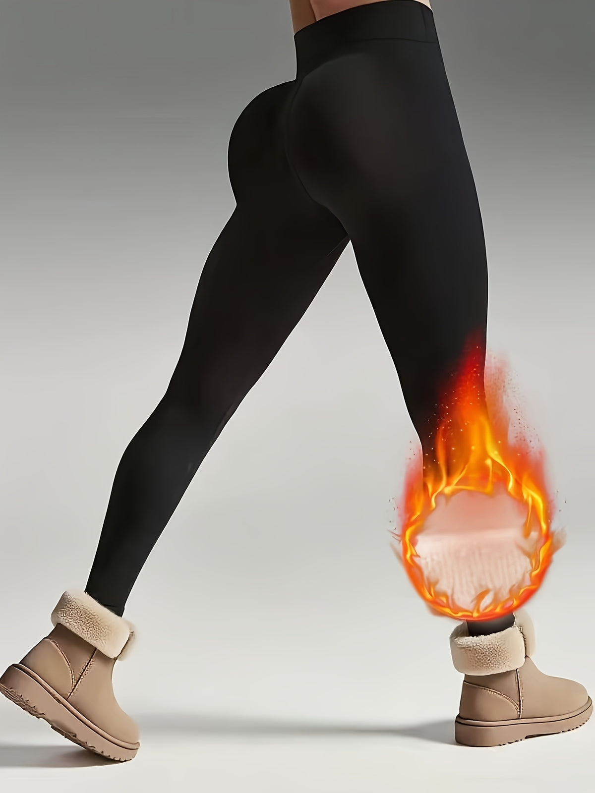 Fleece Lined Warm Base Layer Leggings - Black