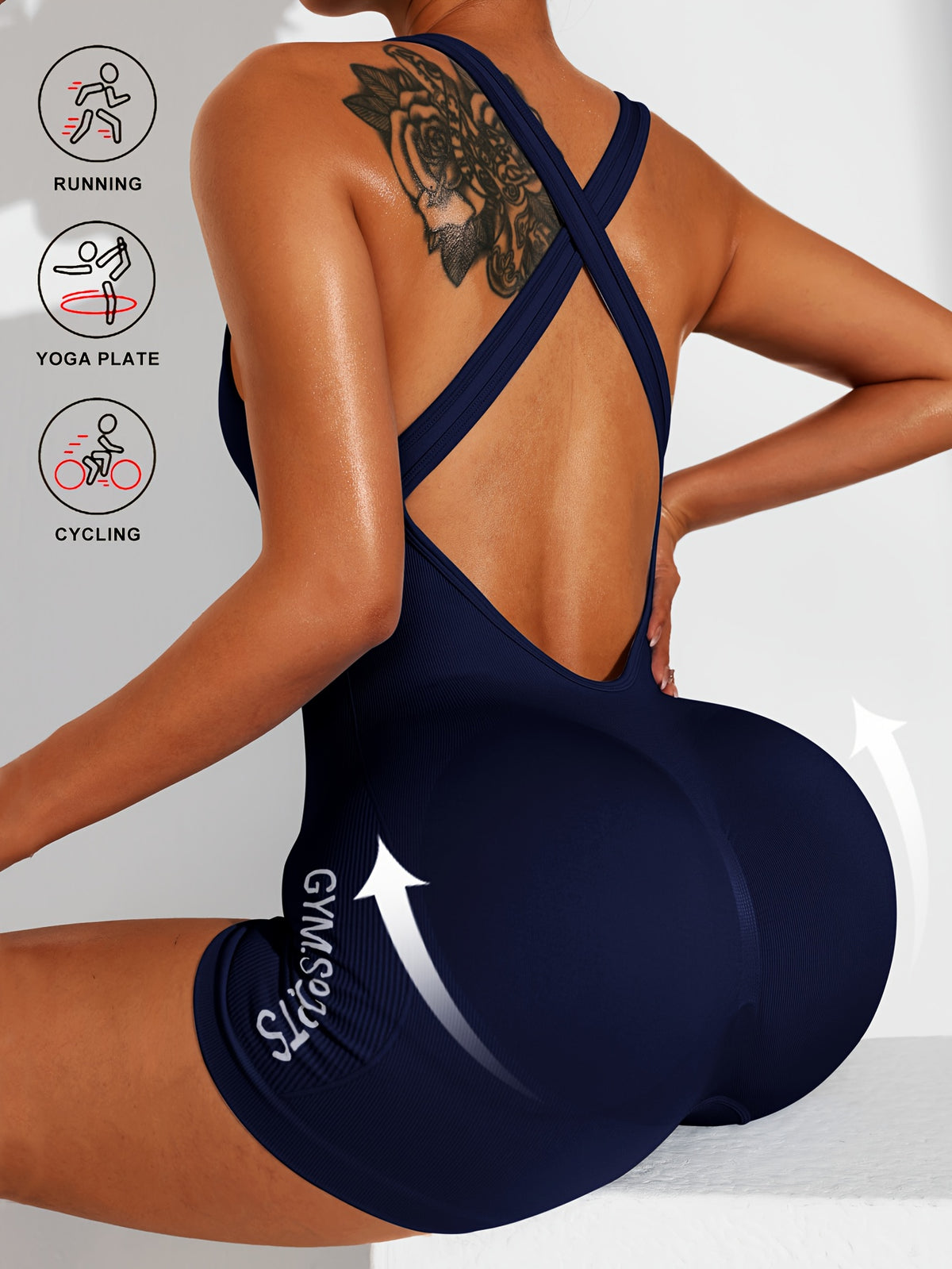 Cross Back Scrunch Romper - Navy