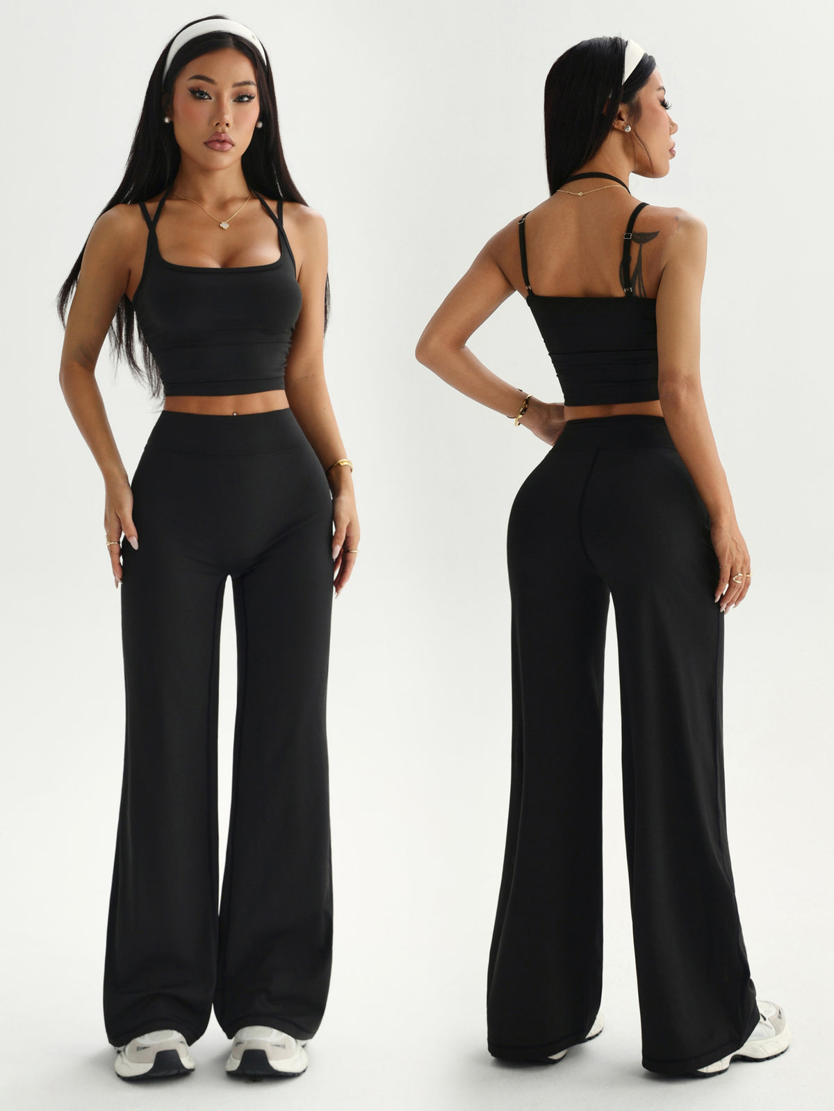 Camisole & Wide Leg Pants Set - Black
