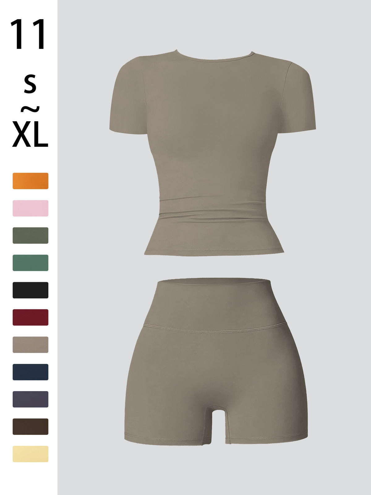 Tummy Control Top & Pocket Shorts Set - Gray Coffee