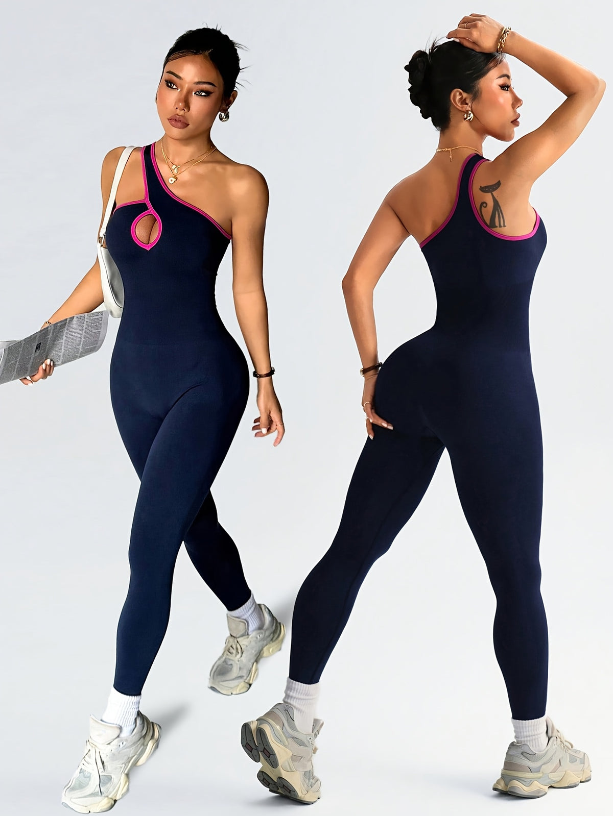 One Shoulder Keyhole Jumpsuit - Navy