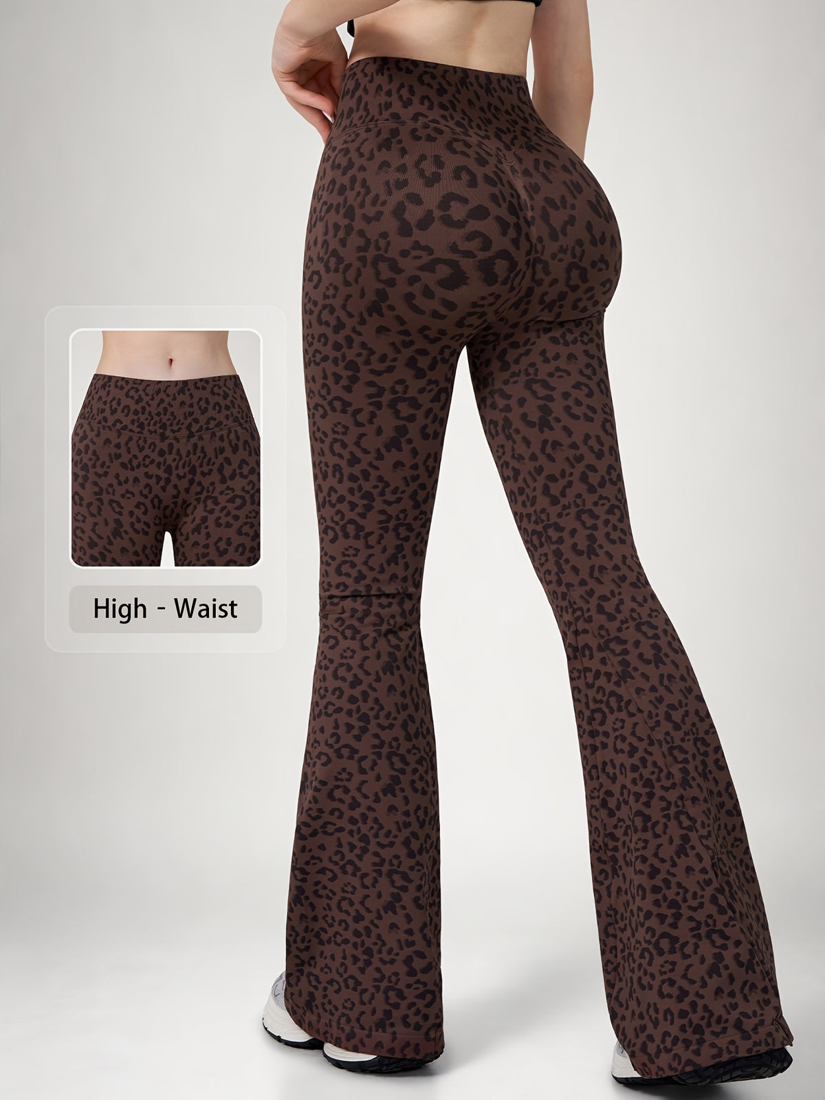 Leopard Print Flare Leggings - Brown