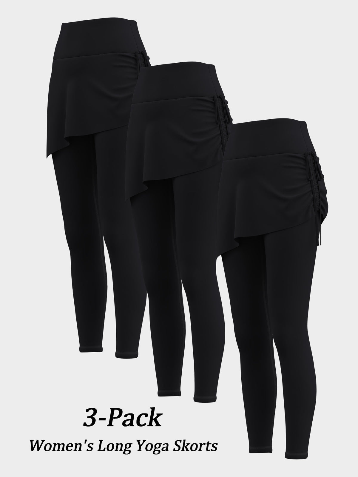 3 Pack Drawstring Skirted Leggings - Black