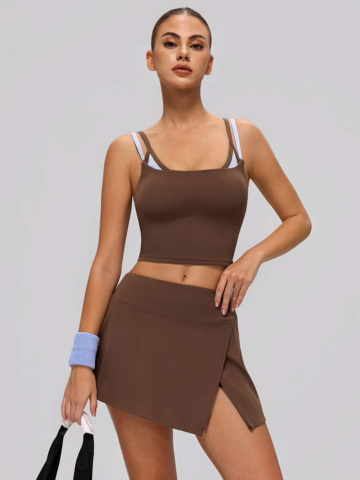 Strappy Vest Two-Piece Set - Coffee