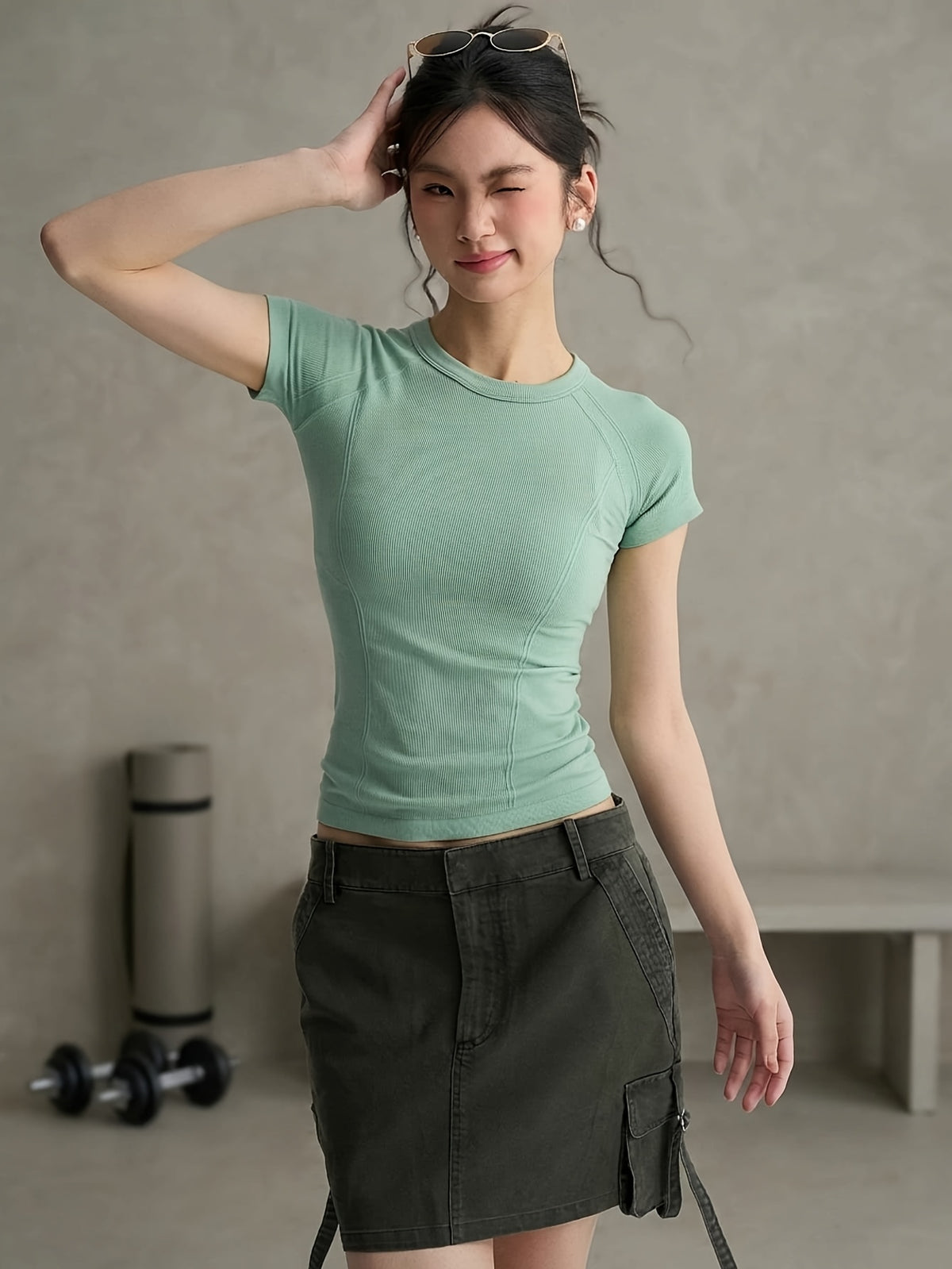 Breathable Mesh Seamless Yoga Tee - Military Blue