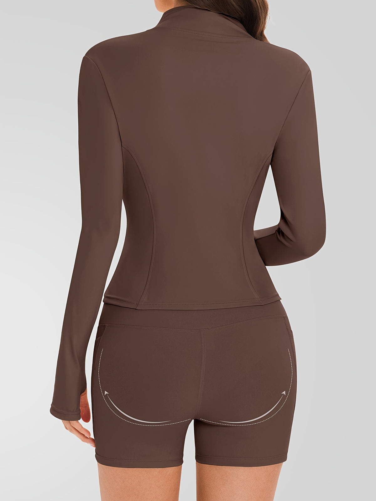 Zip Jacket & Pocket Shorts Set - Brown