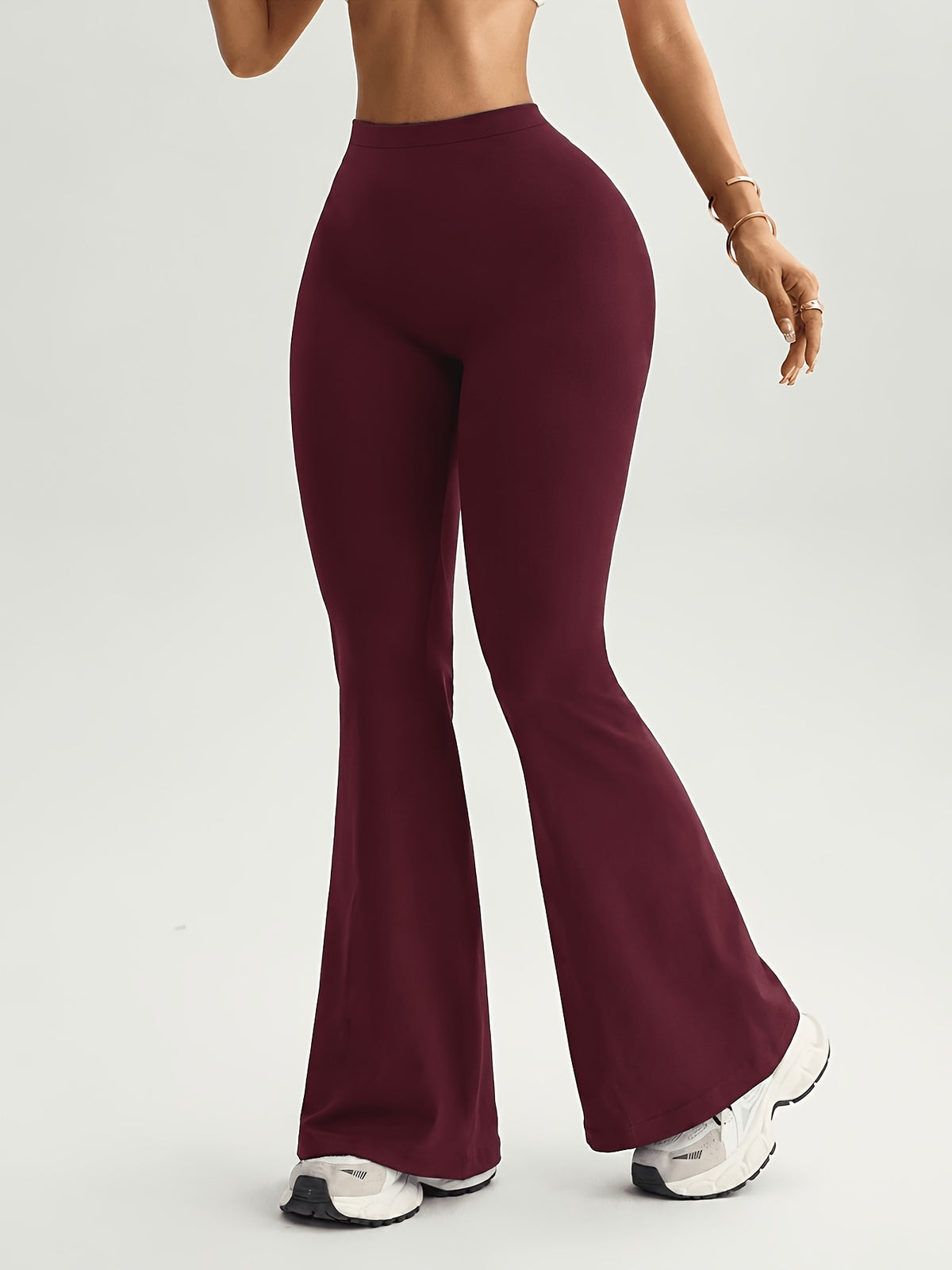 V Waist Flare Pants - Burgundy