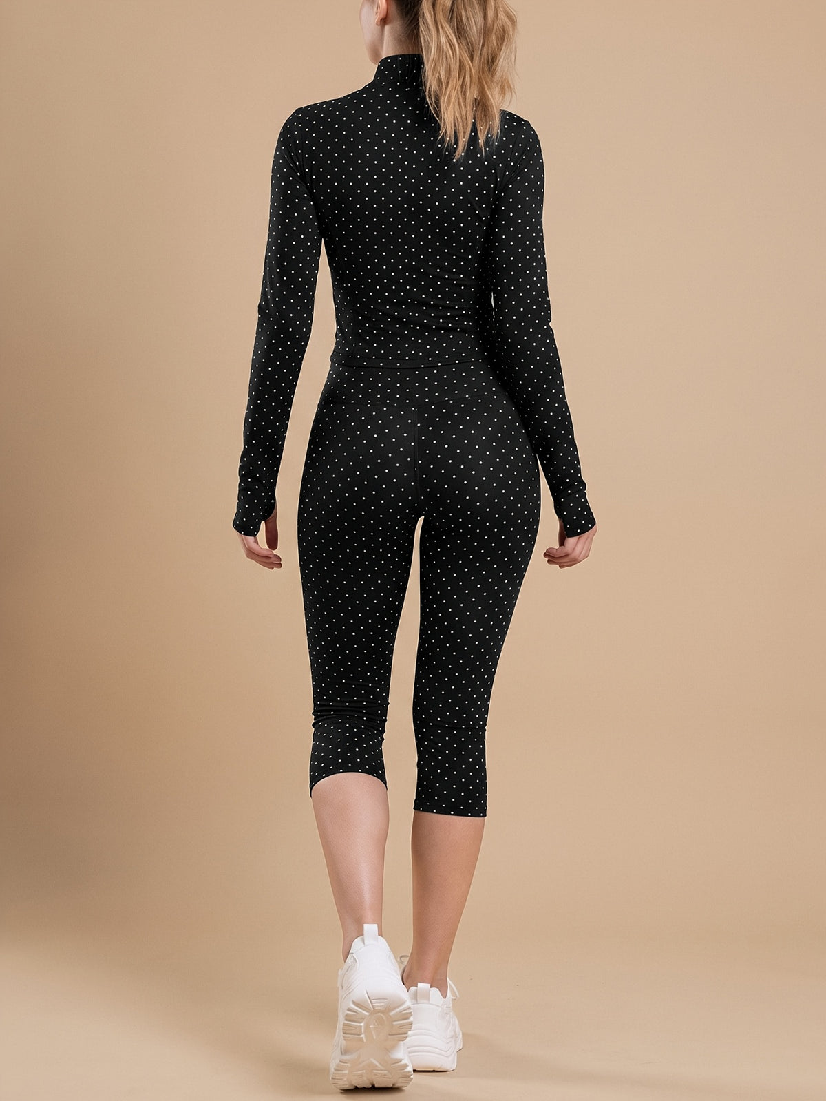 Polka Dot Jacket & Capri Set - Black