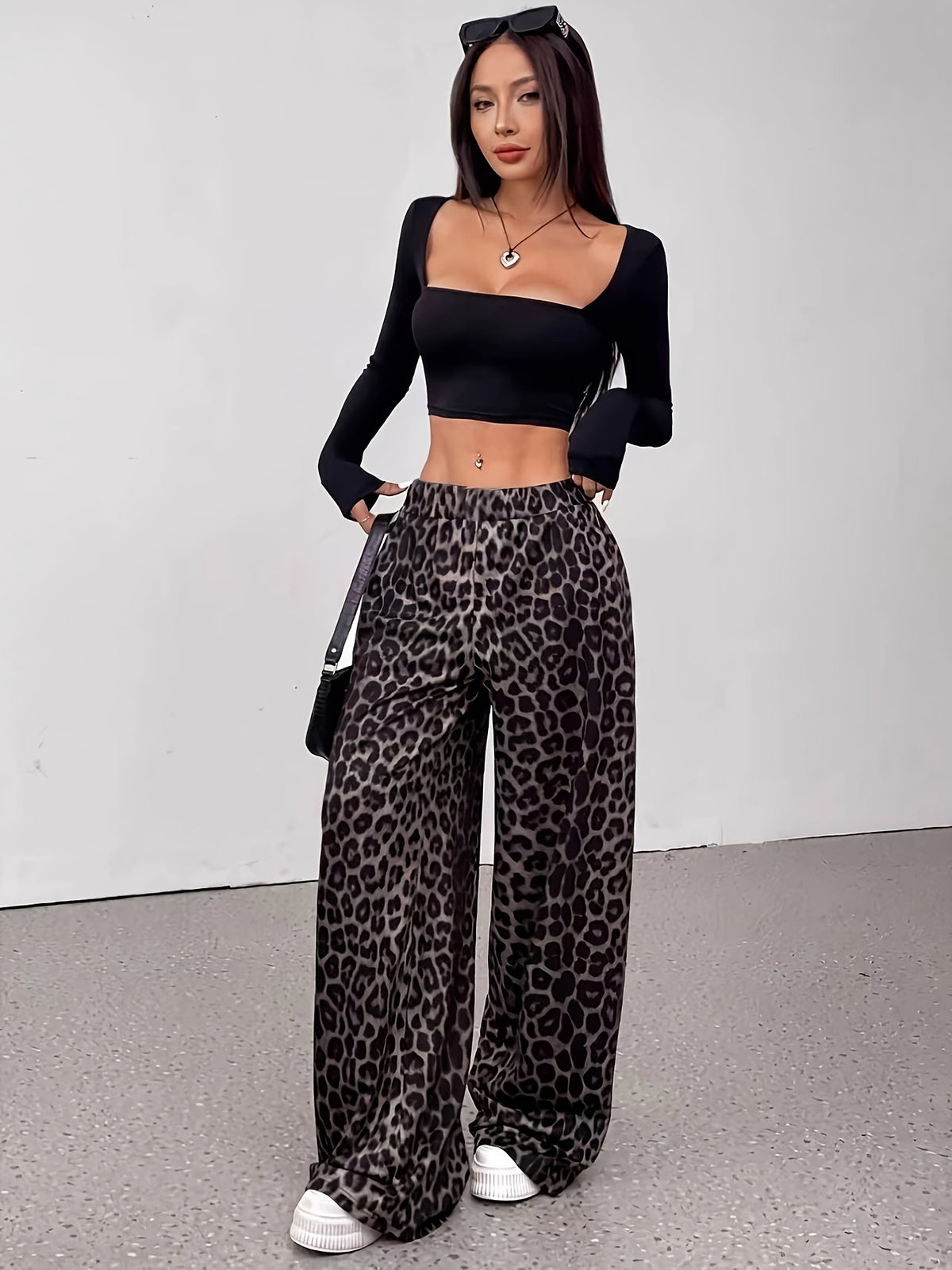 Leopard Print High Waist Sweatpants - Black Leopard Print