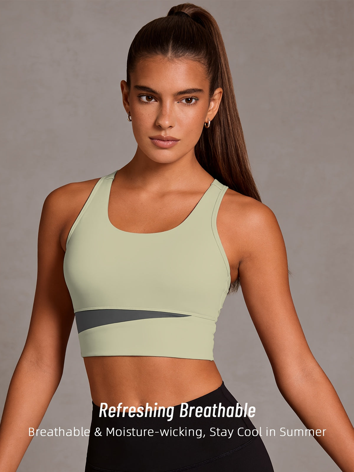 Color Block Strappy Sports Bra - Light Green