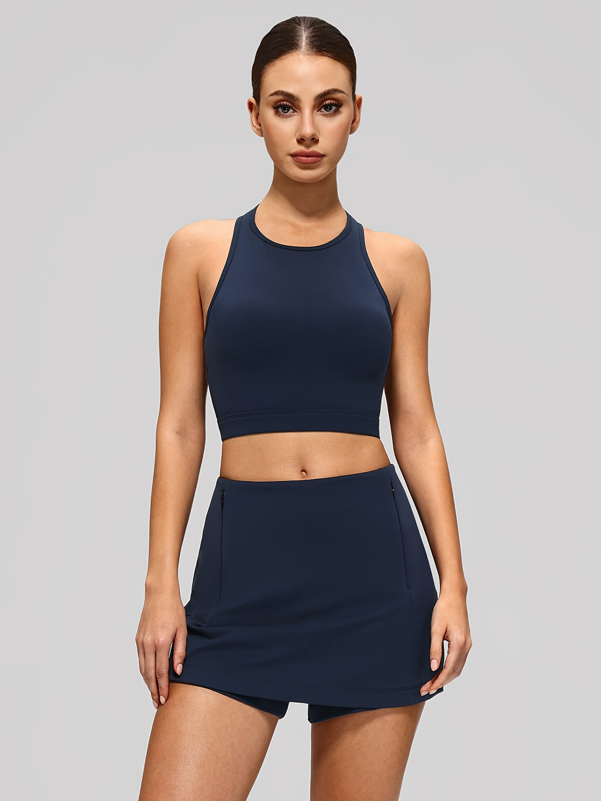 Cutout Cross Back Tank & Shorts Set - Navy