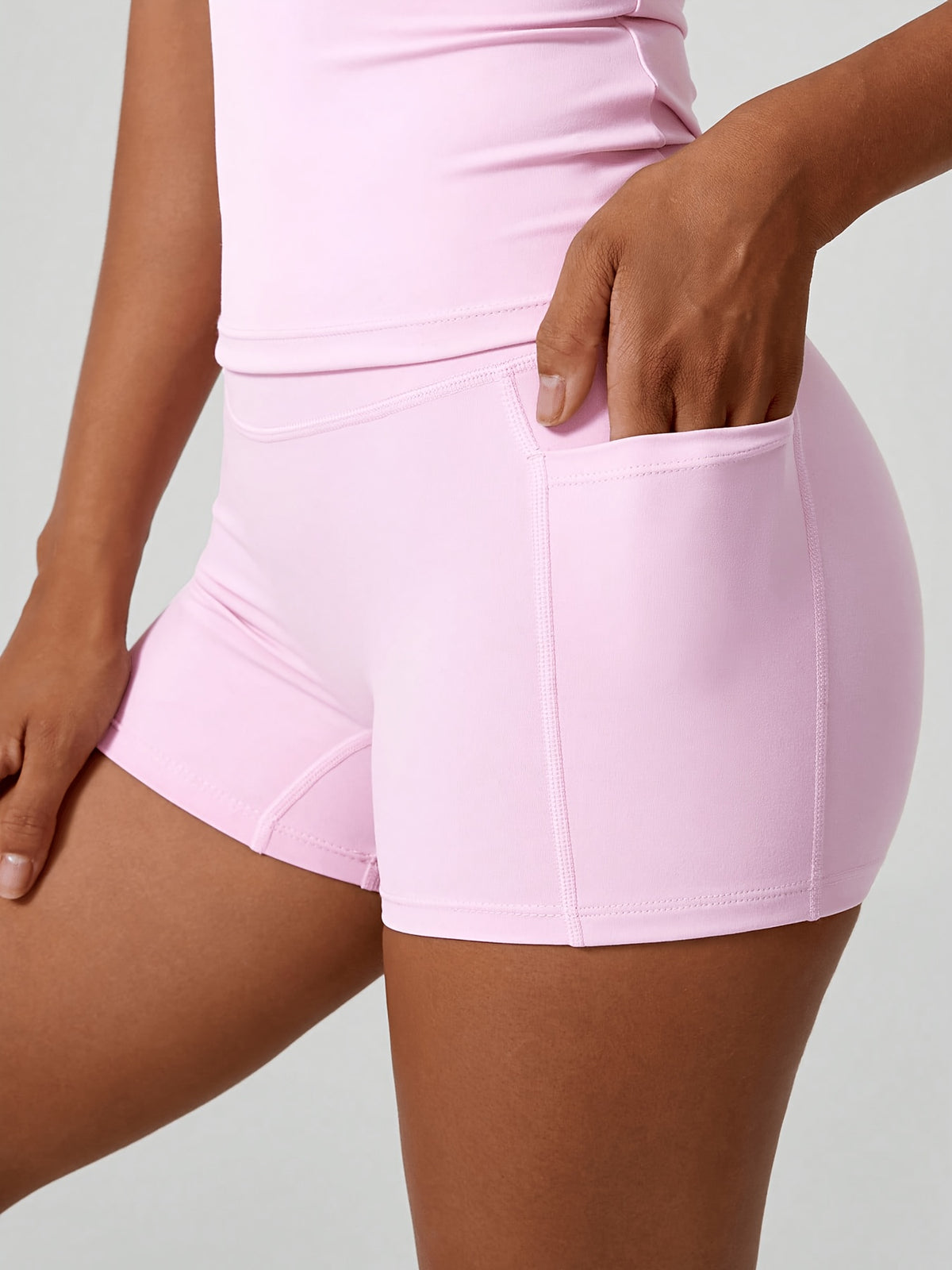 Fitted Tee & Pocket Shorts Set - Pink