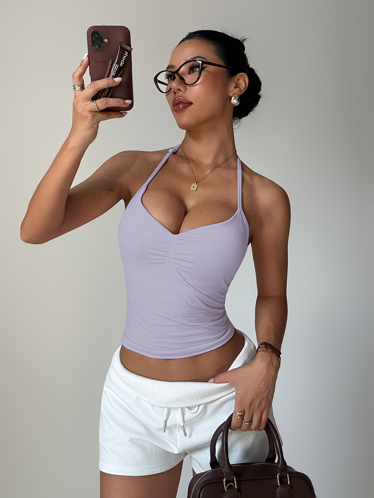 Halter Twist Crop Top - Light Purple