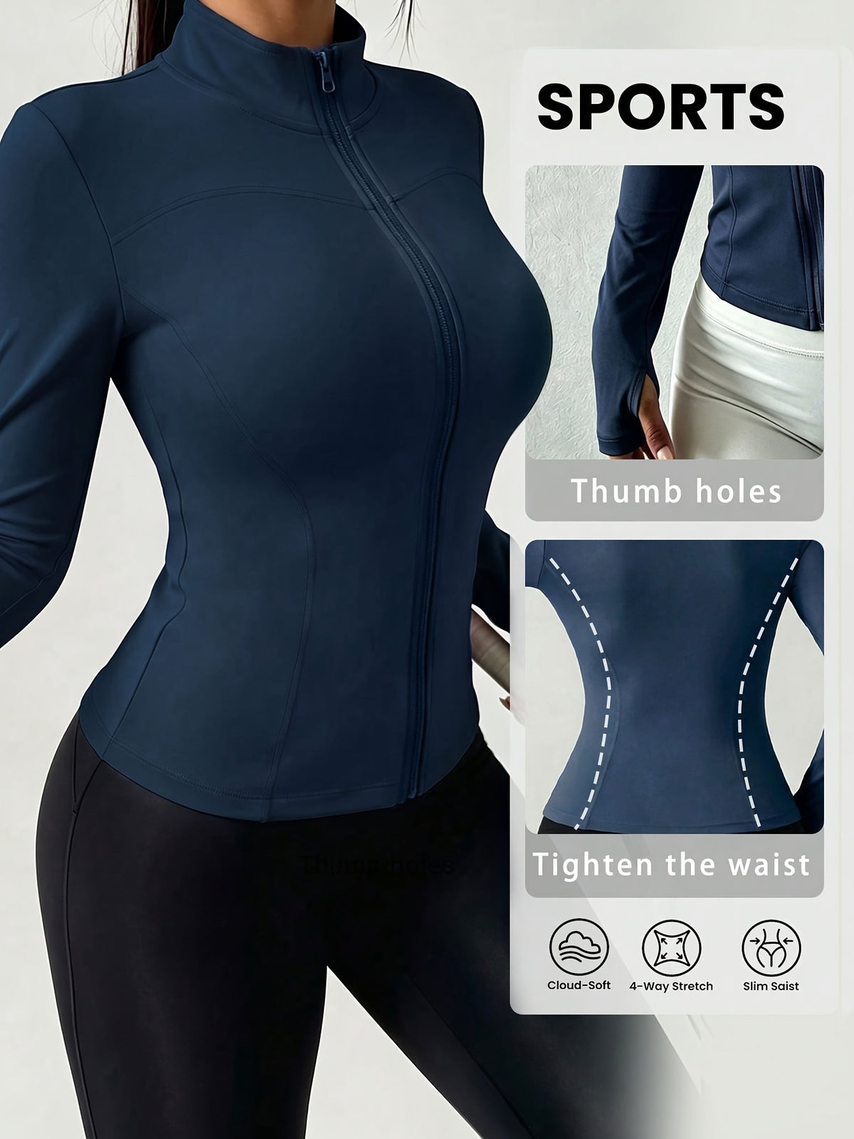Slim Stand Collar Jacket - Navy