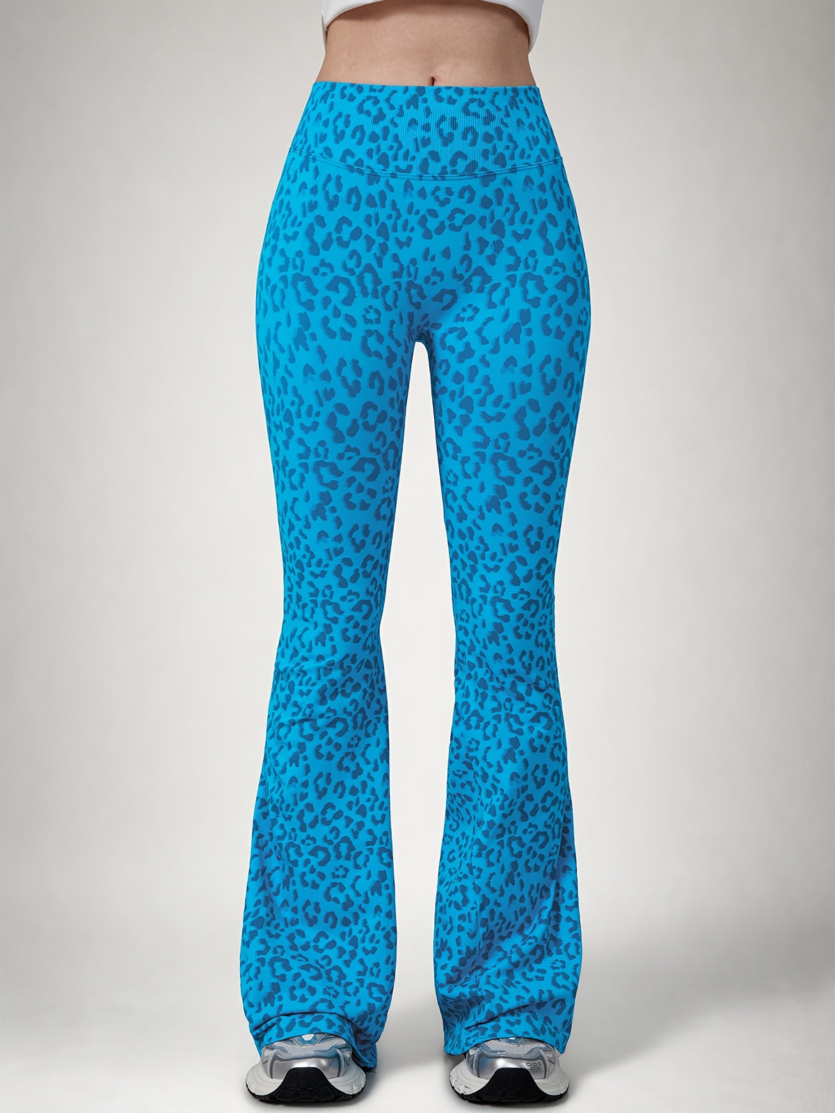 Leopard Print Flare Leggings - Blue