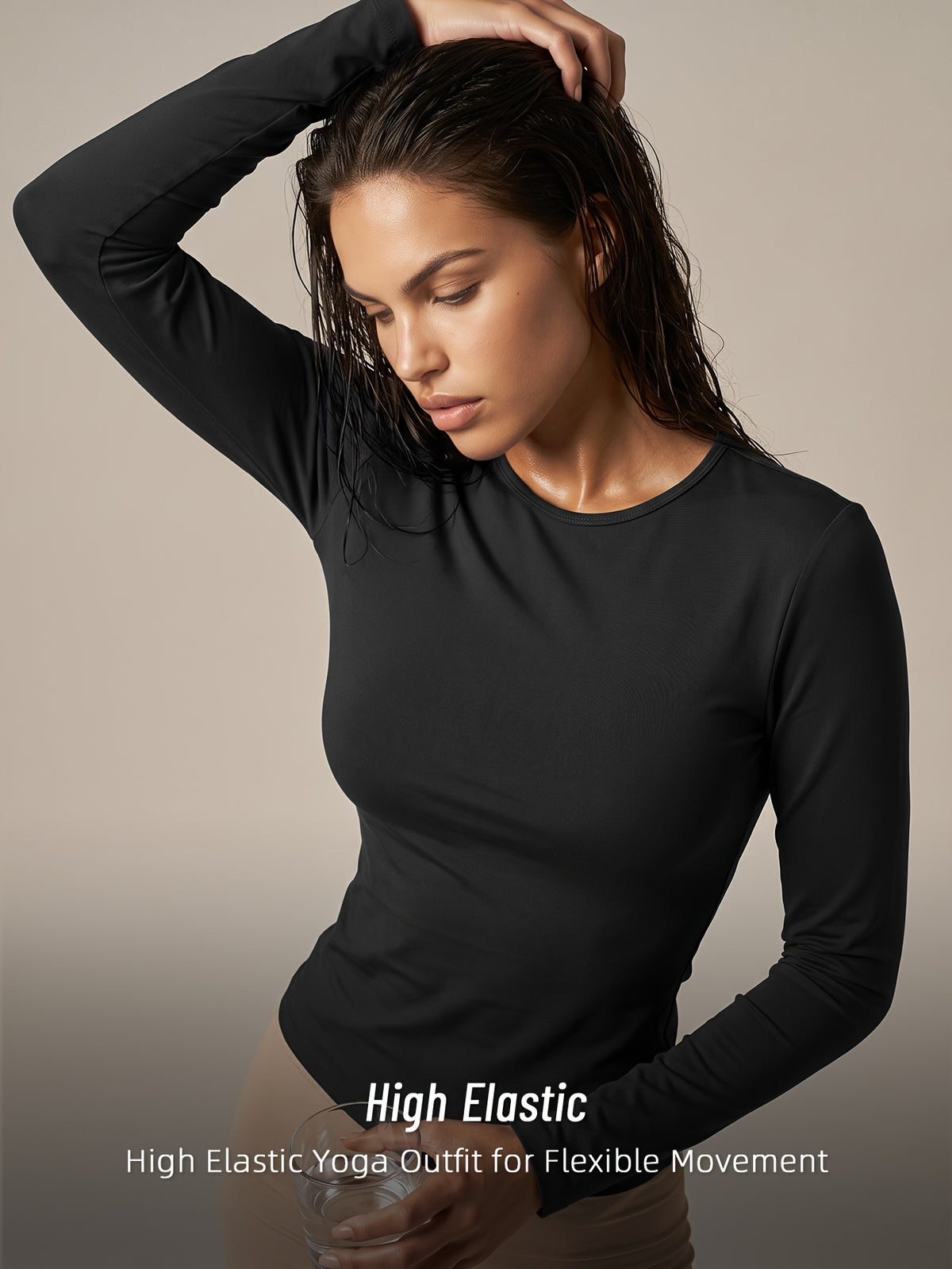 Nylon High Stretch Long Sleeve Tee - Black