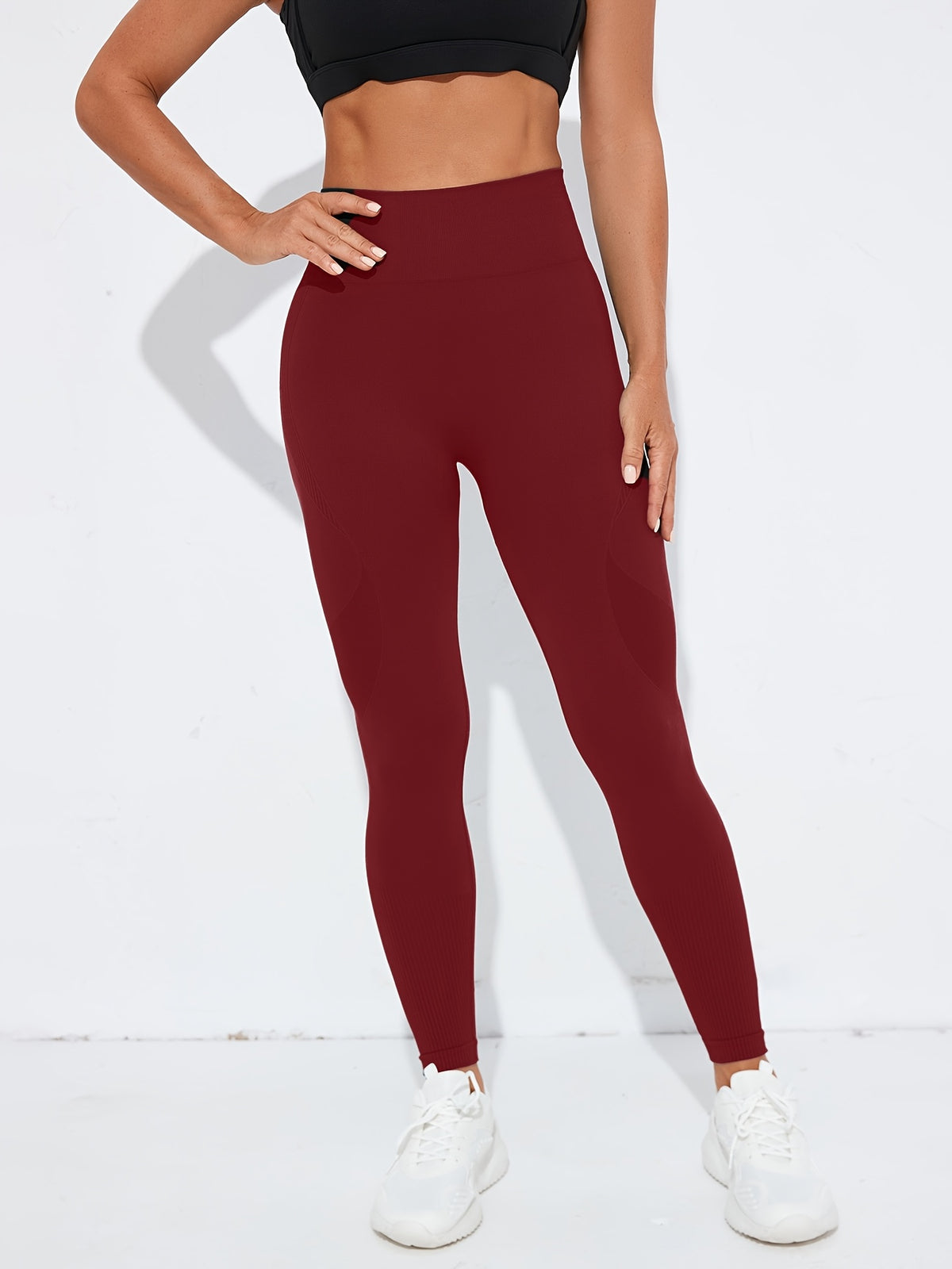 Slim Fit Casual Sports Leggings - Burgundy