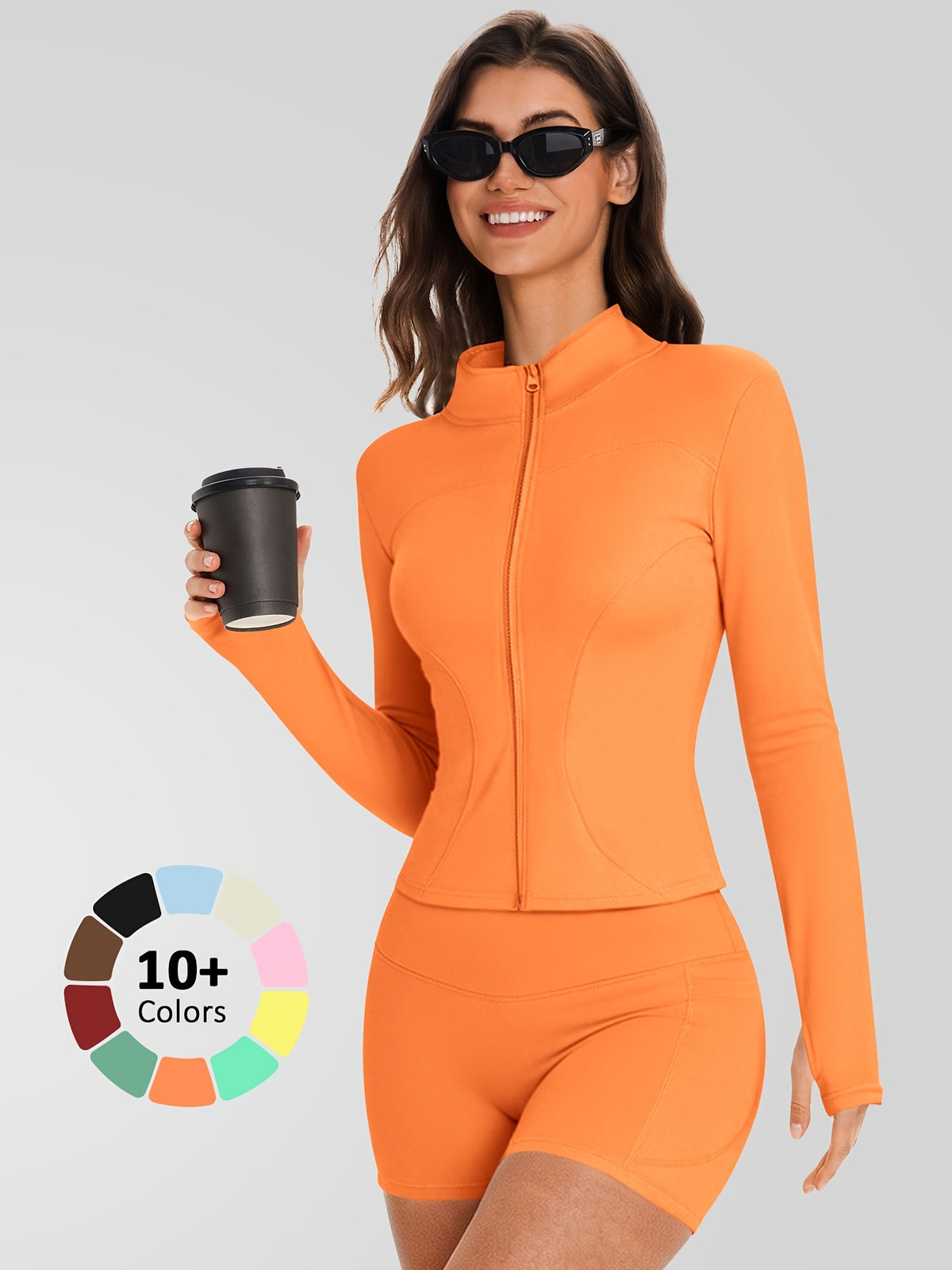 Zip Jacket & Pocket Shorts Set - Orange