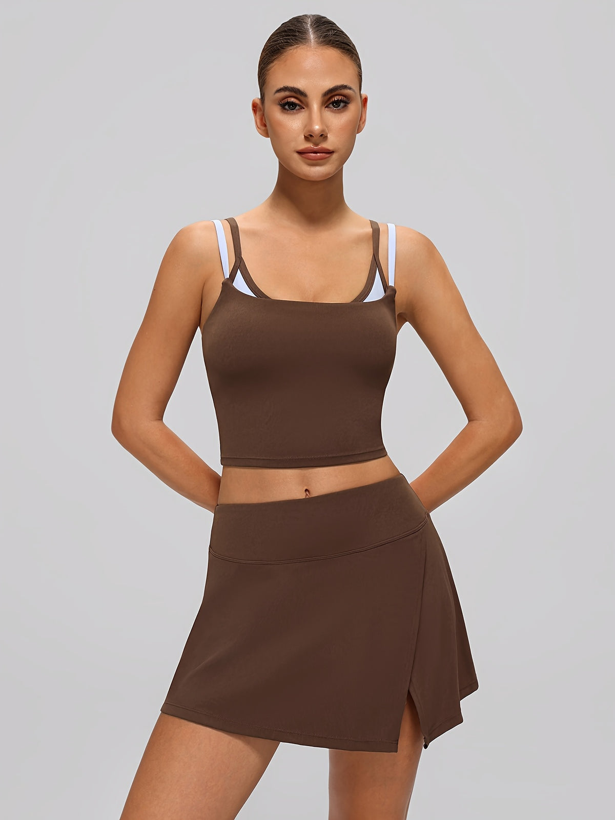 Scoop Neck Tank & Skirt Set - Coffee