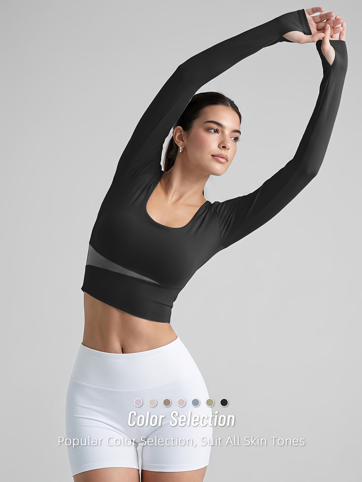 Color Block Padded Long Sleeve Top - Black