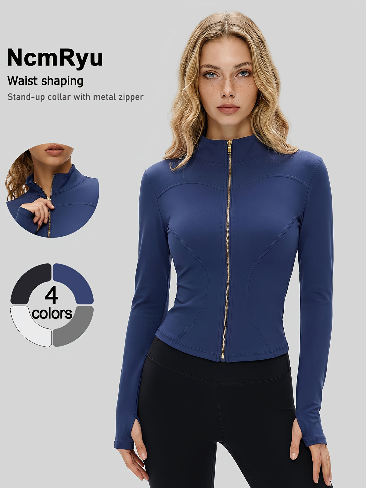 Cropped Thumbhole Zip Jacket - Navy