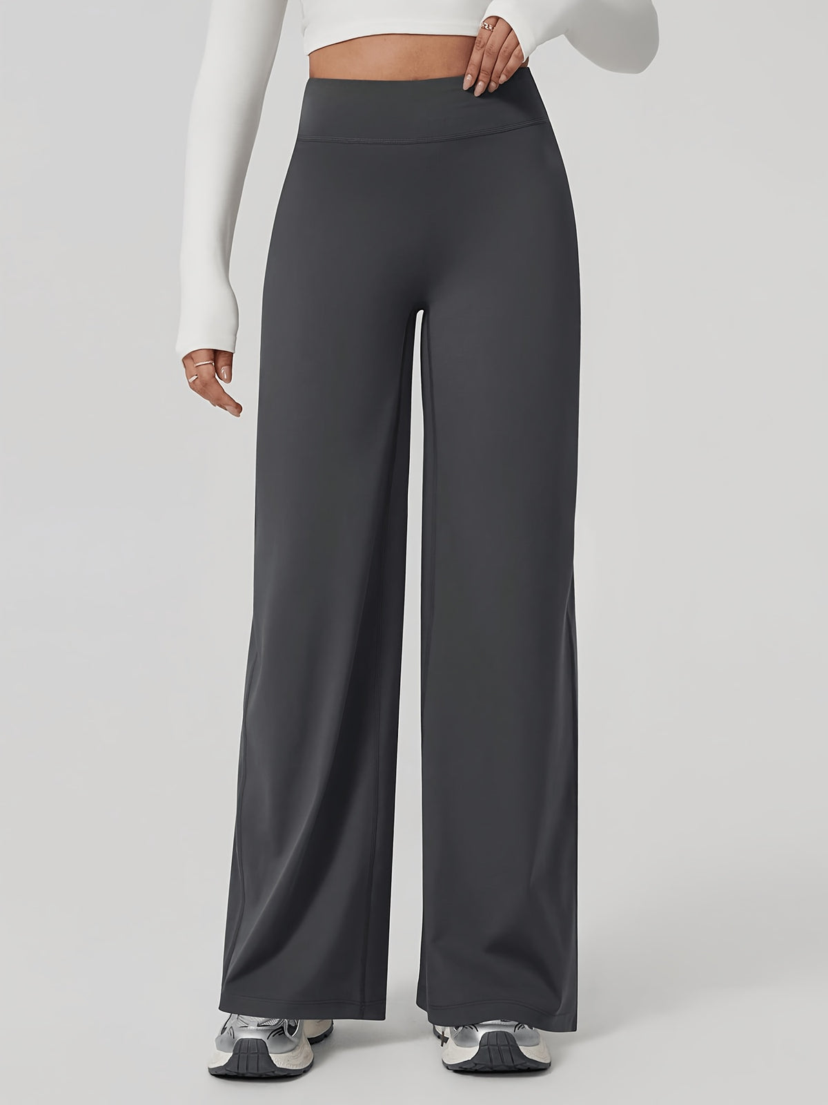 High Waist Wide Leg Yoga Pants - Grey