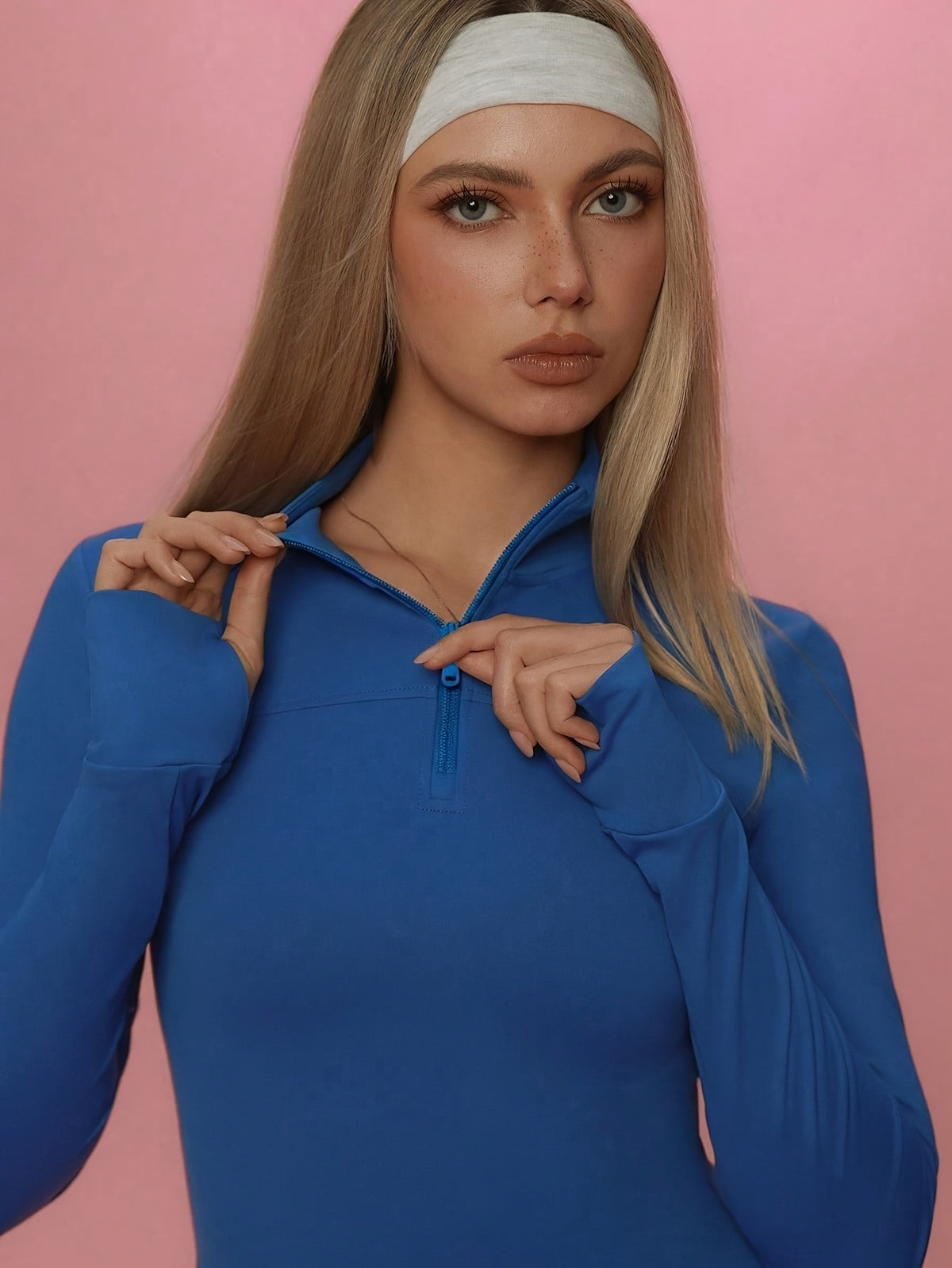 Half-Zip High Neck Cuffed Jacket - Royal Blue