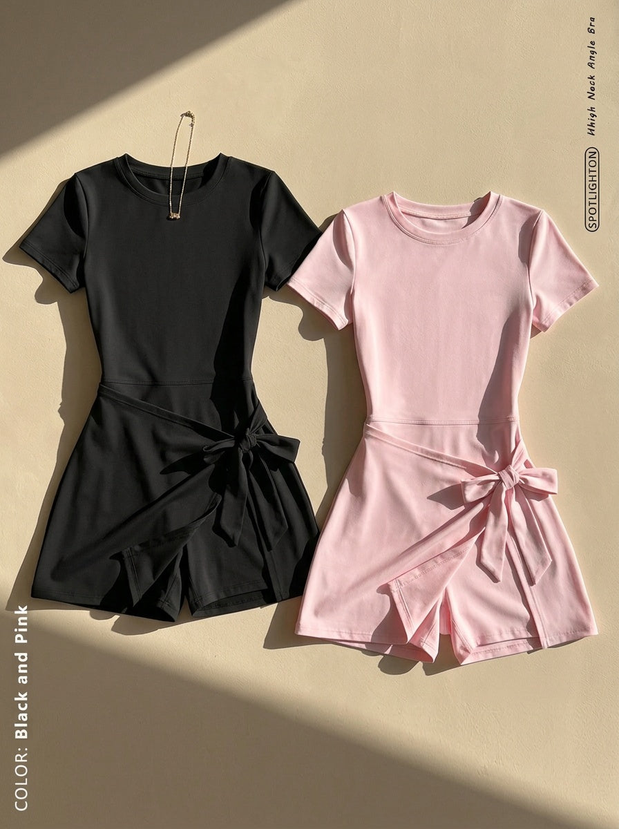 2 Pack Wrap Tie Tennis Dress - Black+Pink