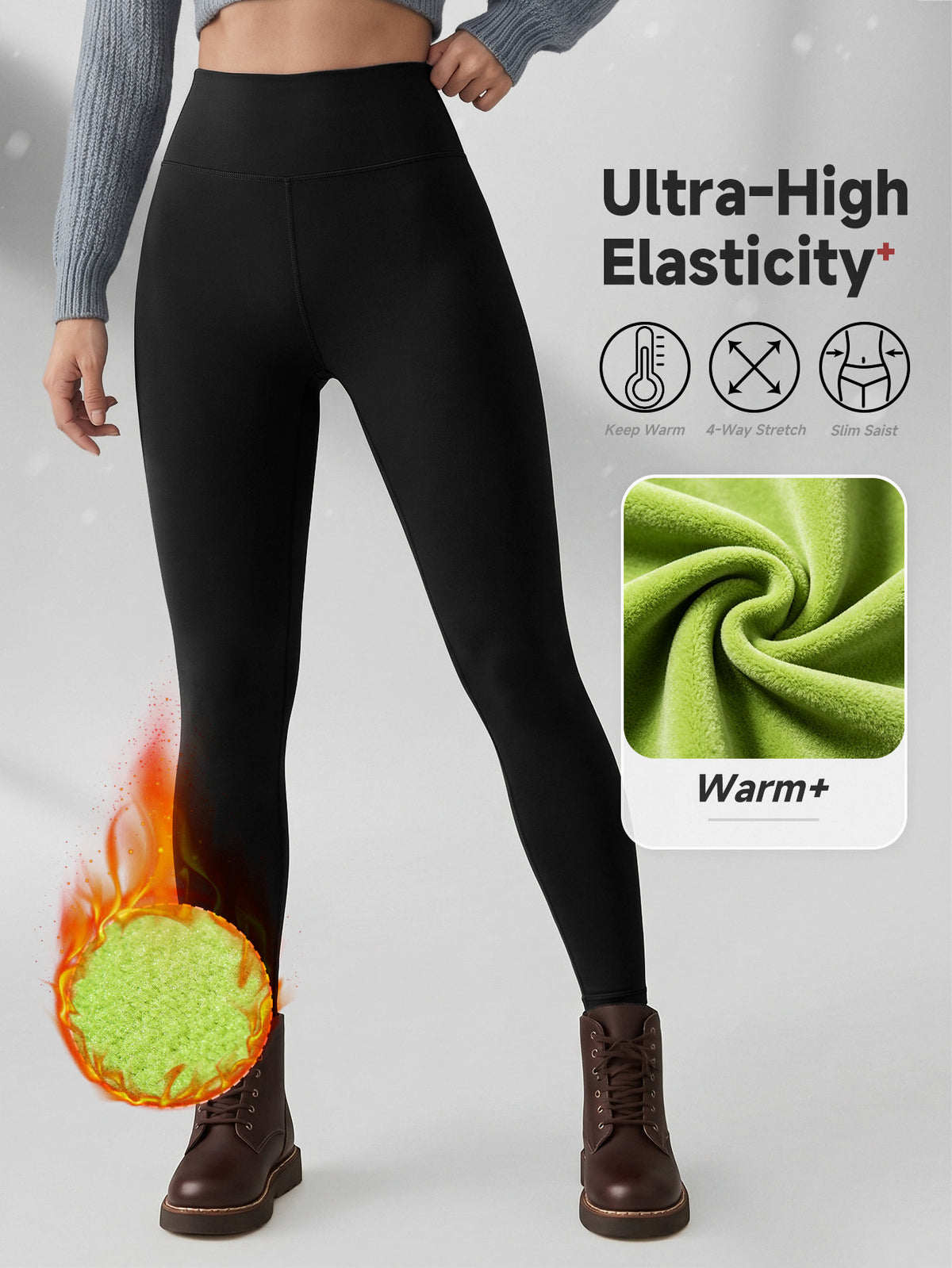 Fleece Lined High Waist Leggings - Black