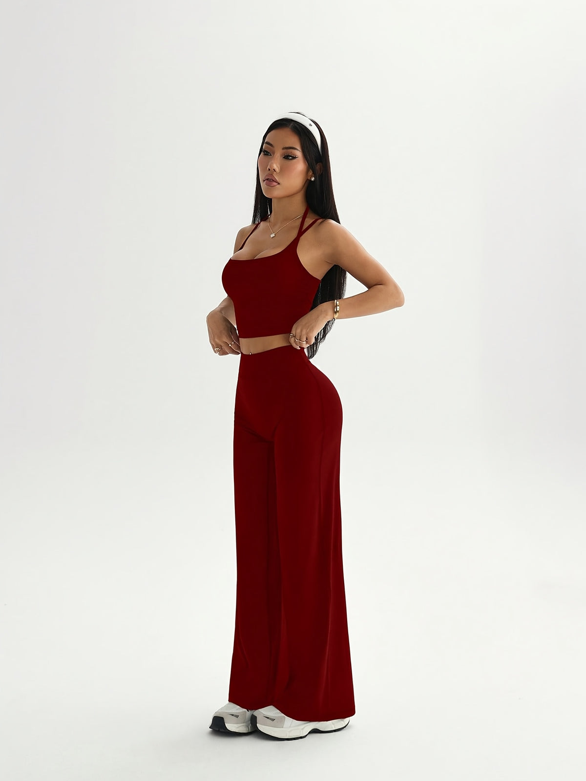 Camisole & Wide Leg Pants Set - Burgundy