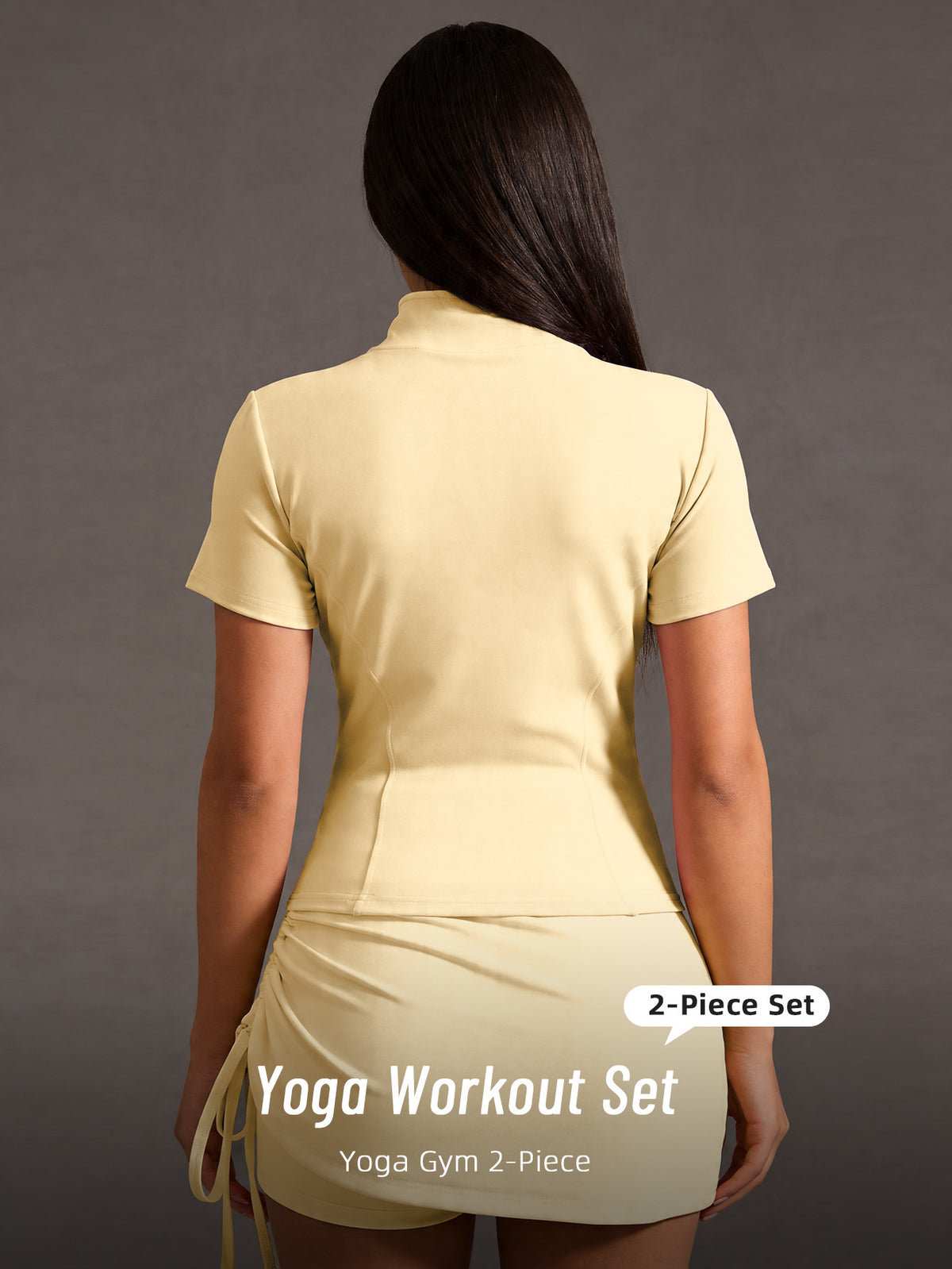 Short Sleeve Zip Jacket & Pleated Skort Set - Yellow