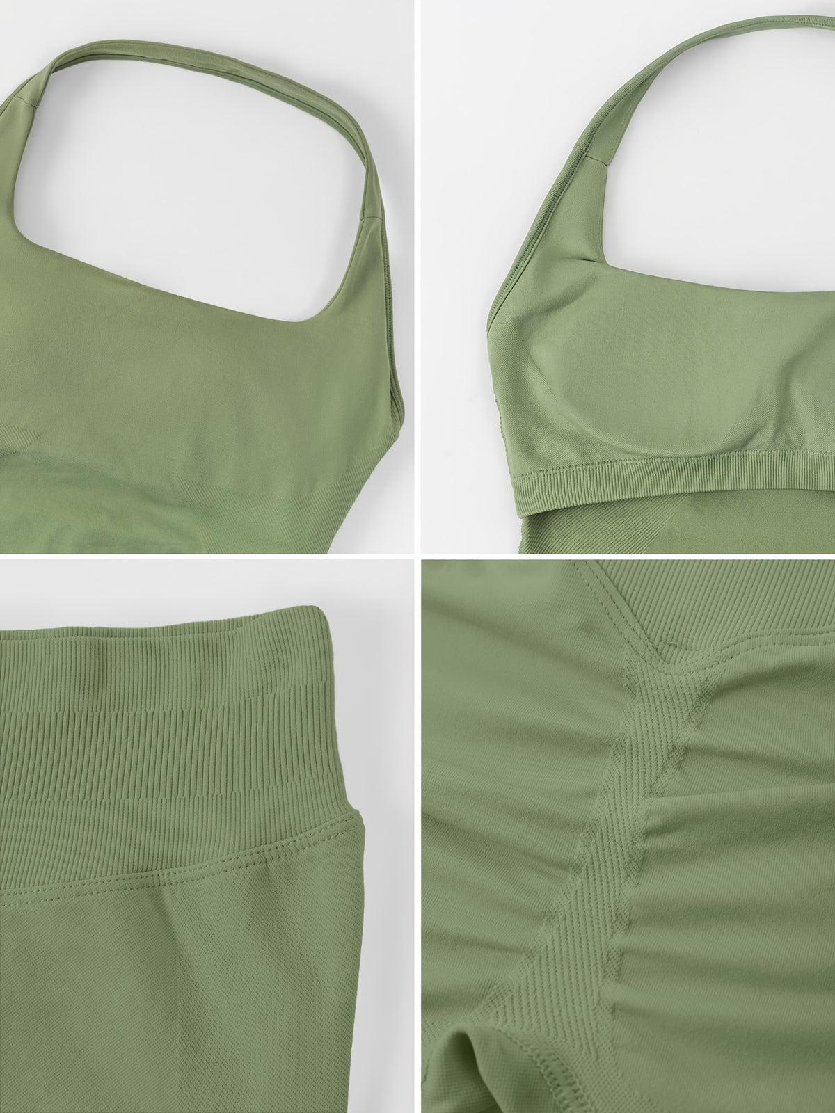 Square Neck Halter Tank & Leggings Set - Moss Green
