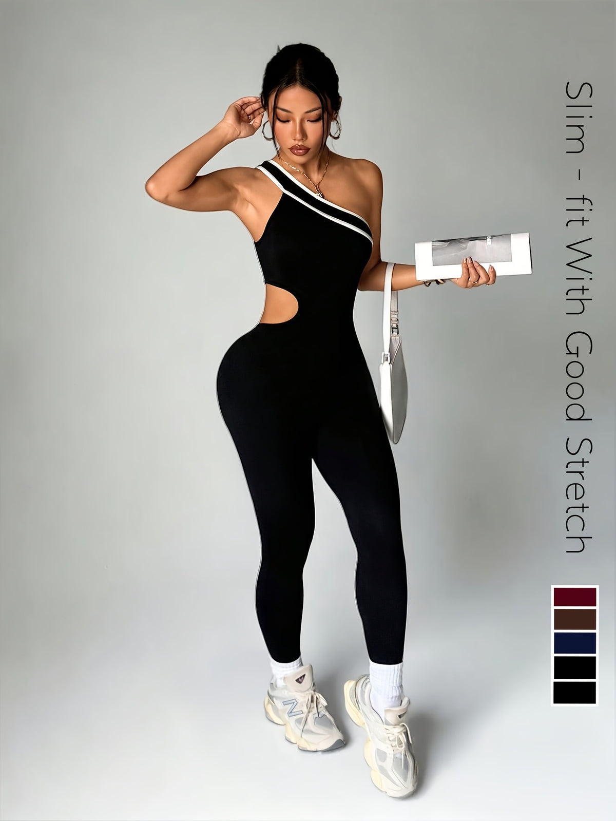 One Shoulder Cutout Jumpsuit - Black