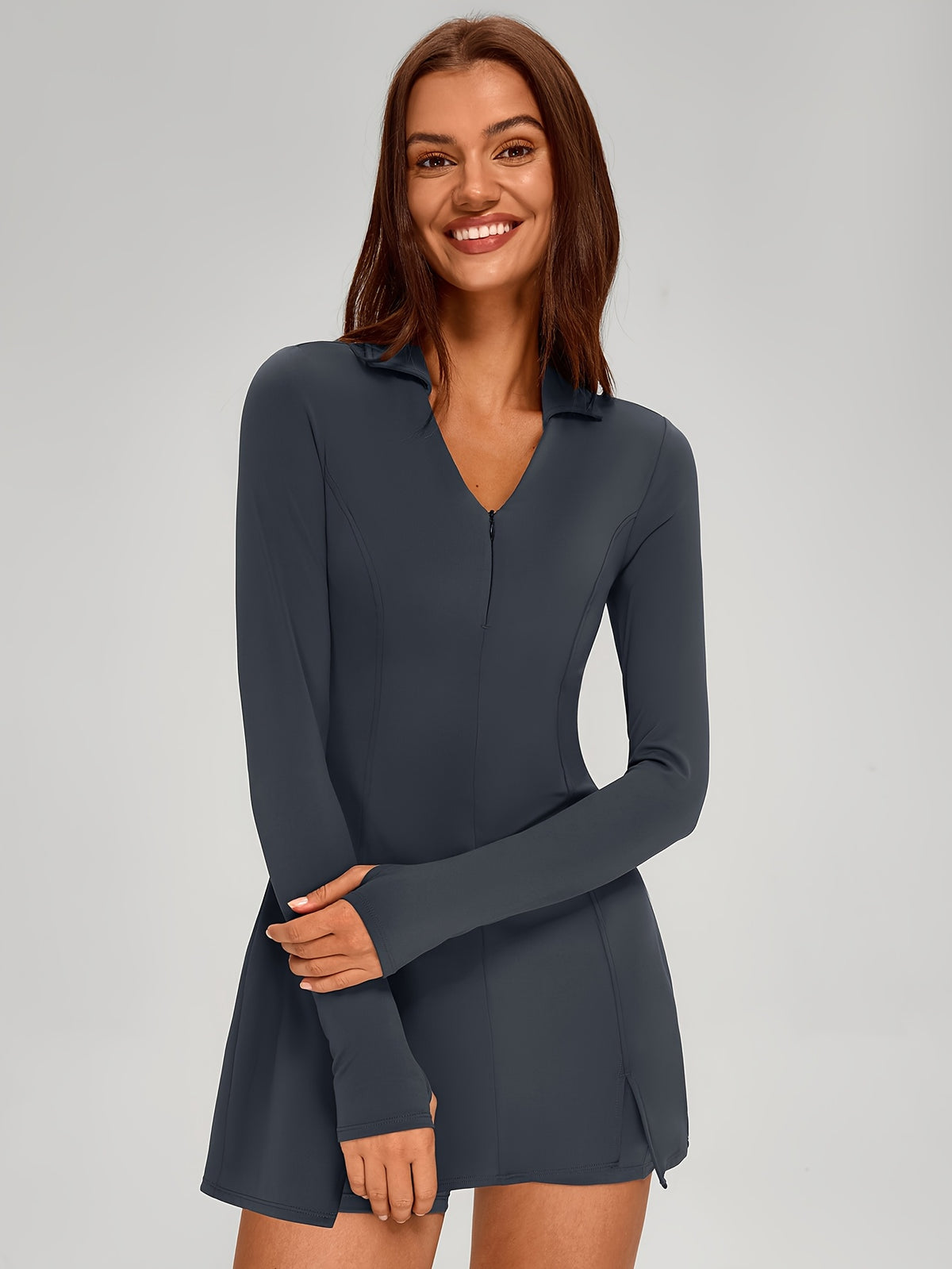 Long Sleeve Tennis Dress - Dark Grey