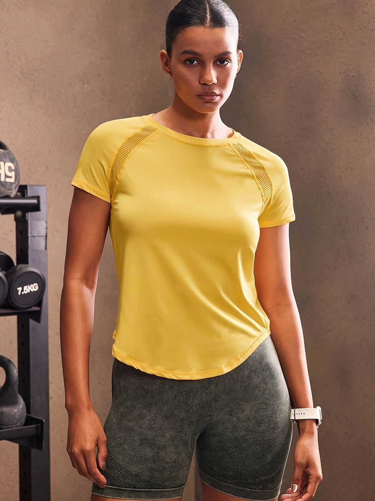 Mesh Spliced Quick-Dry Sports Tee - Lemon Yellow
