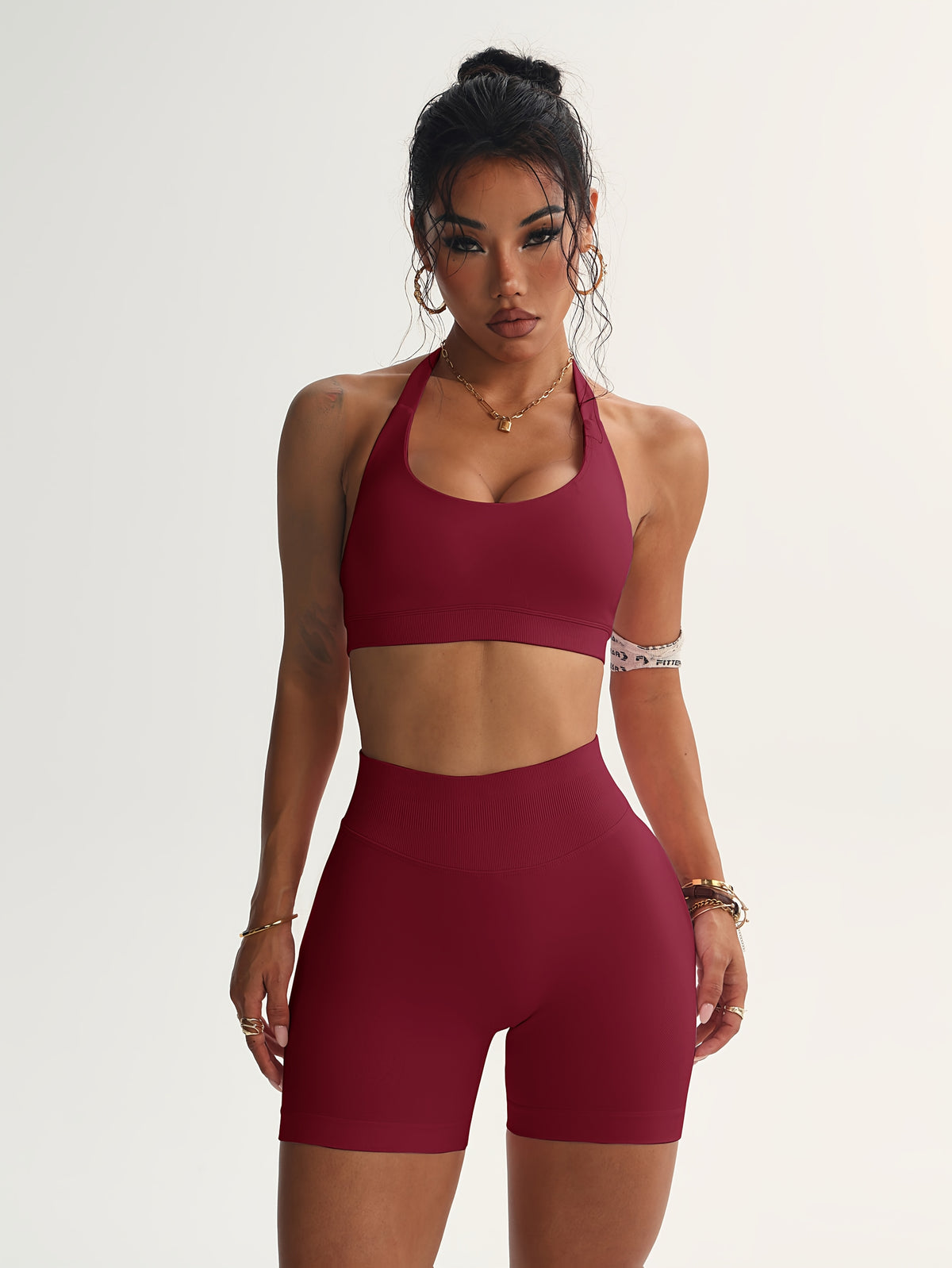 Halter Backless Vest & Shorts Set - Angola Red