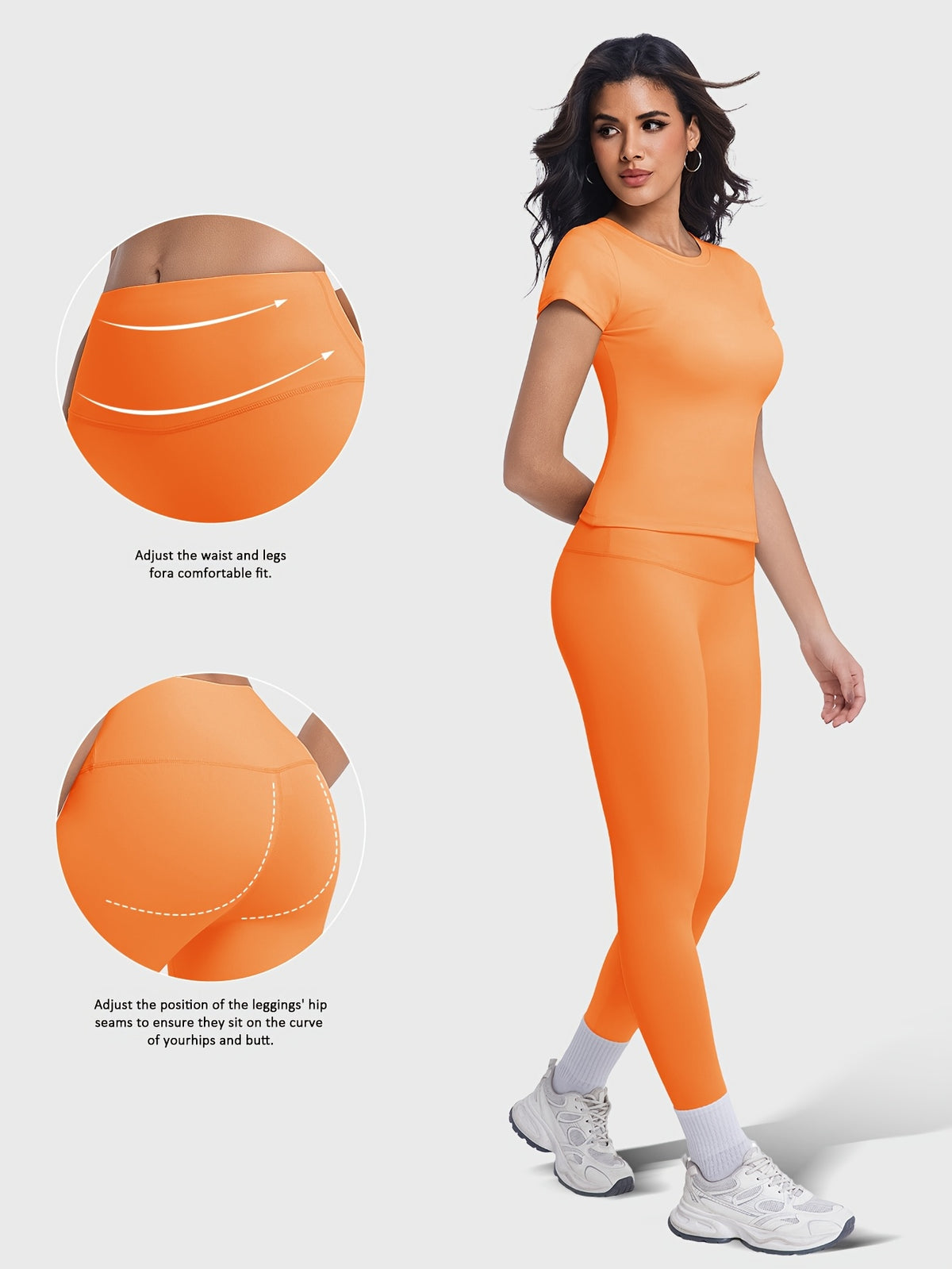 Crew Neck Tee & Leggings Set - Orange
