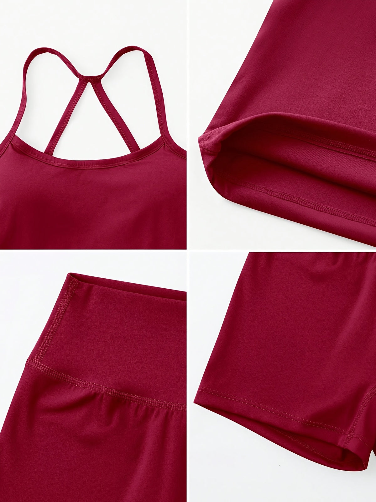 Strappy Back Tank & Shorts Set - Burgundy