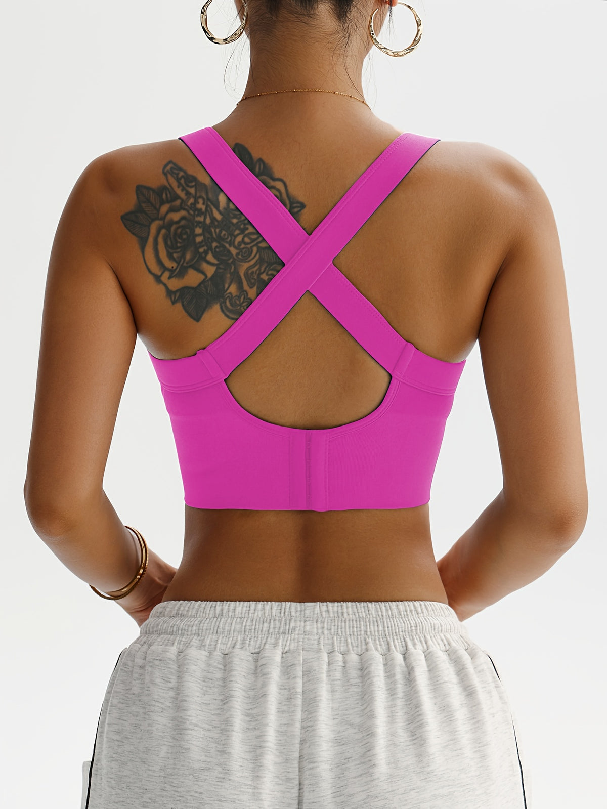 Solid Criss-Cross Back Yoga Bra - Rose
