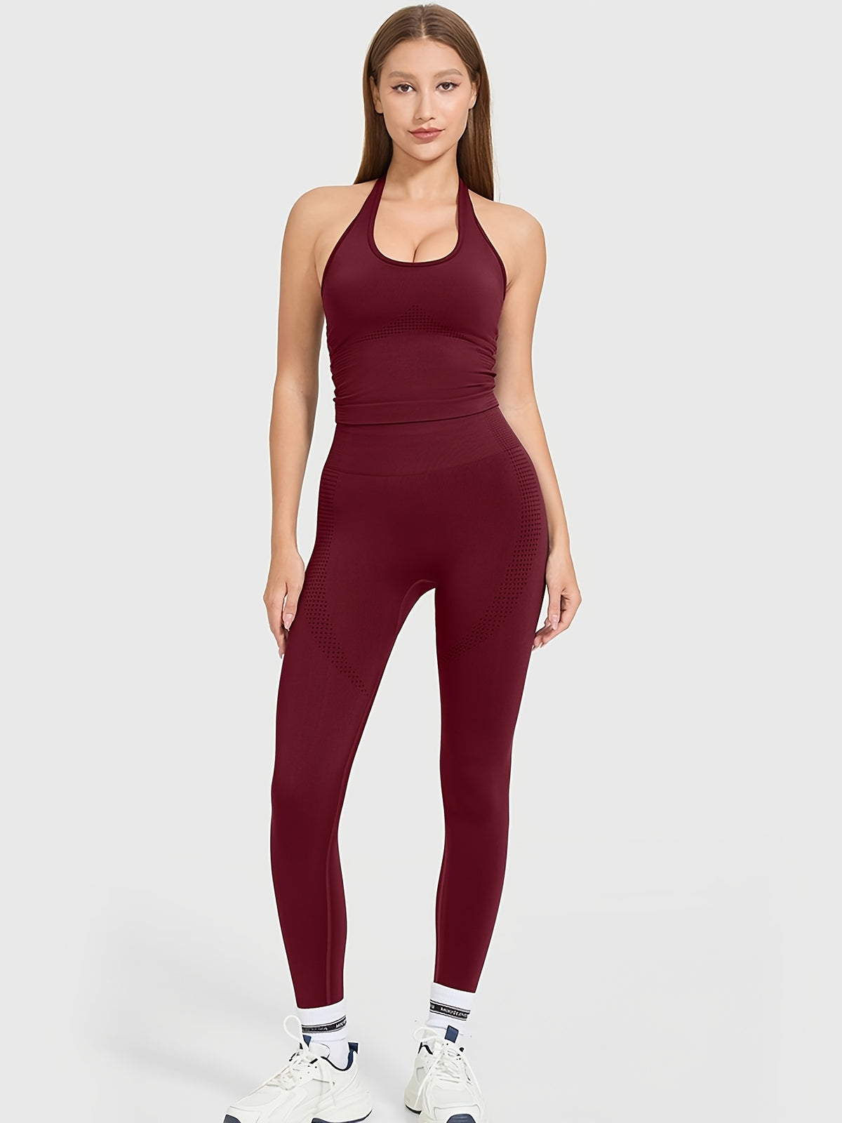 Sleeveless Cross Back Top & Leggings Set - Burgundy