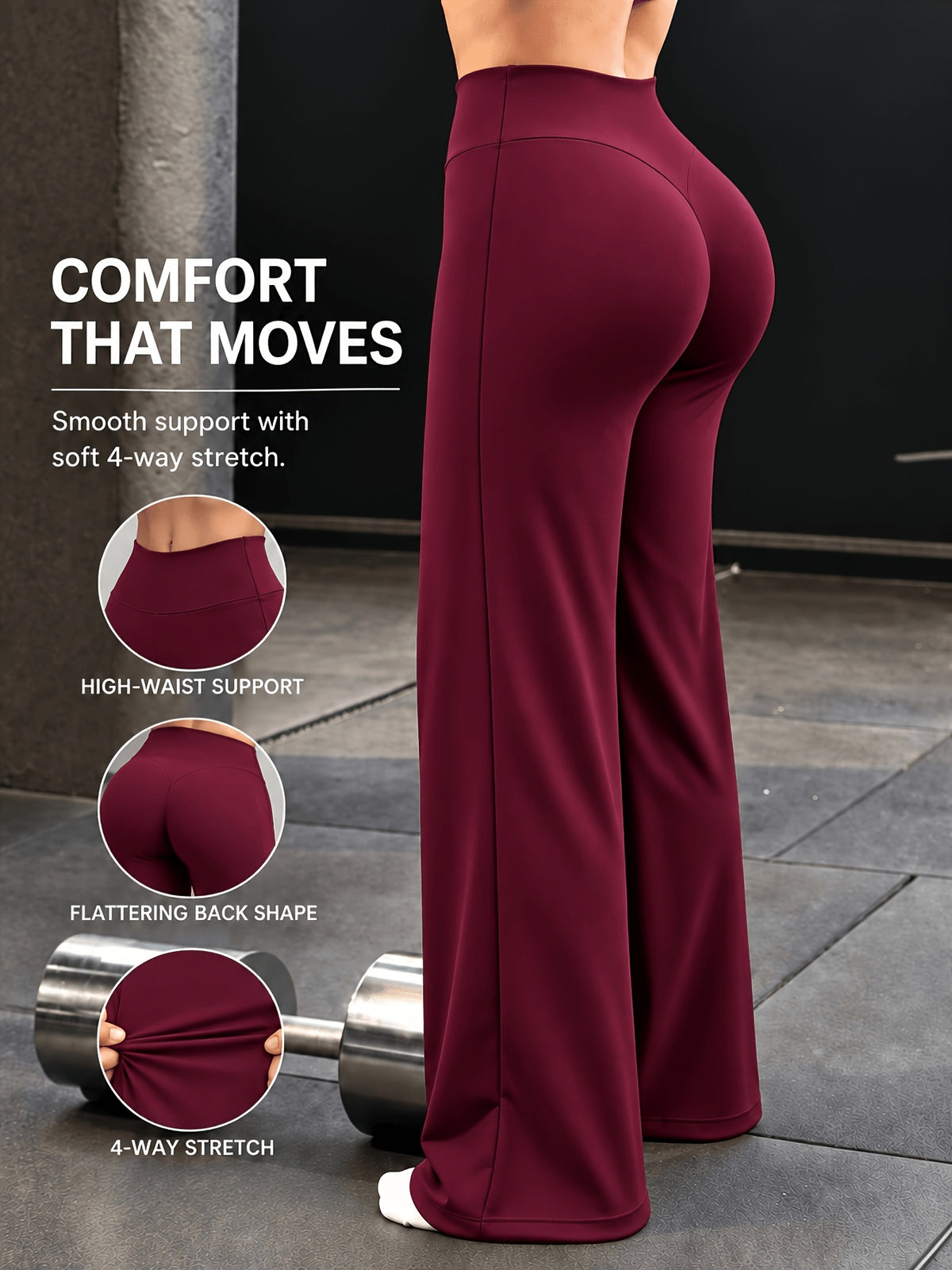 High Stretch Wide Leg Tummy Pants - Burgundy
