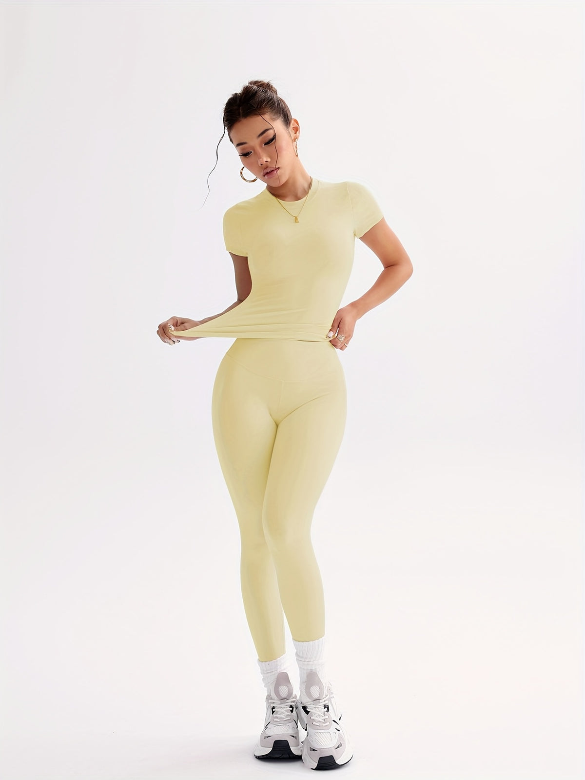 Cropped Tee & Leggings Set - Yellow