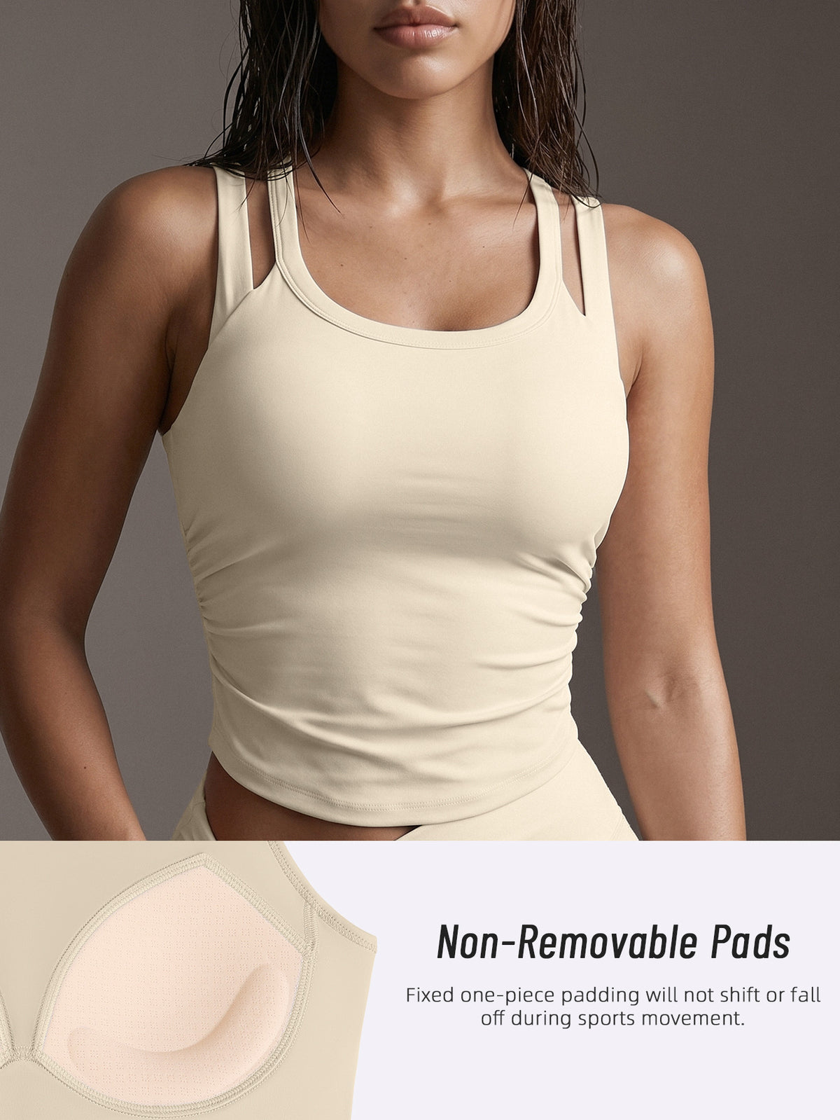 Letter Print Backless Padded Tank Top - Off White