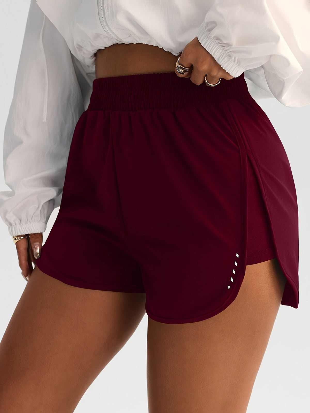 Curved Hem Running Shorts - Burgundy