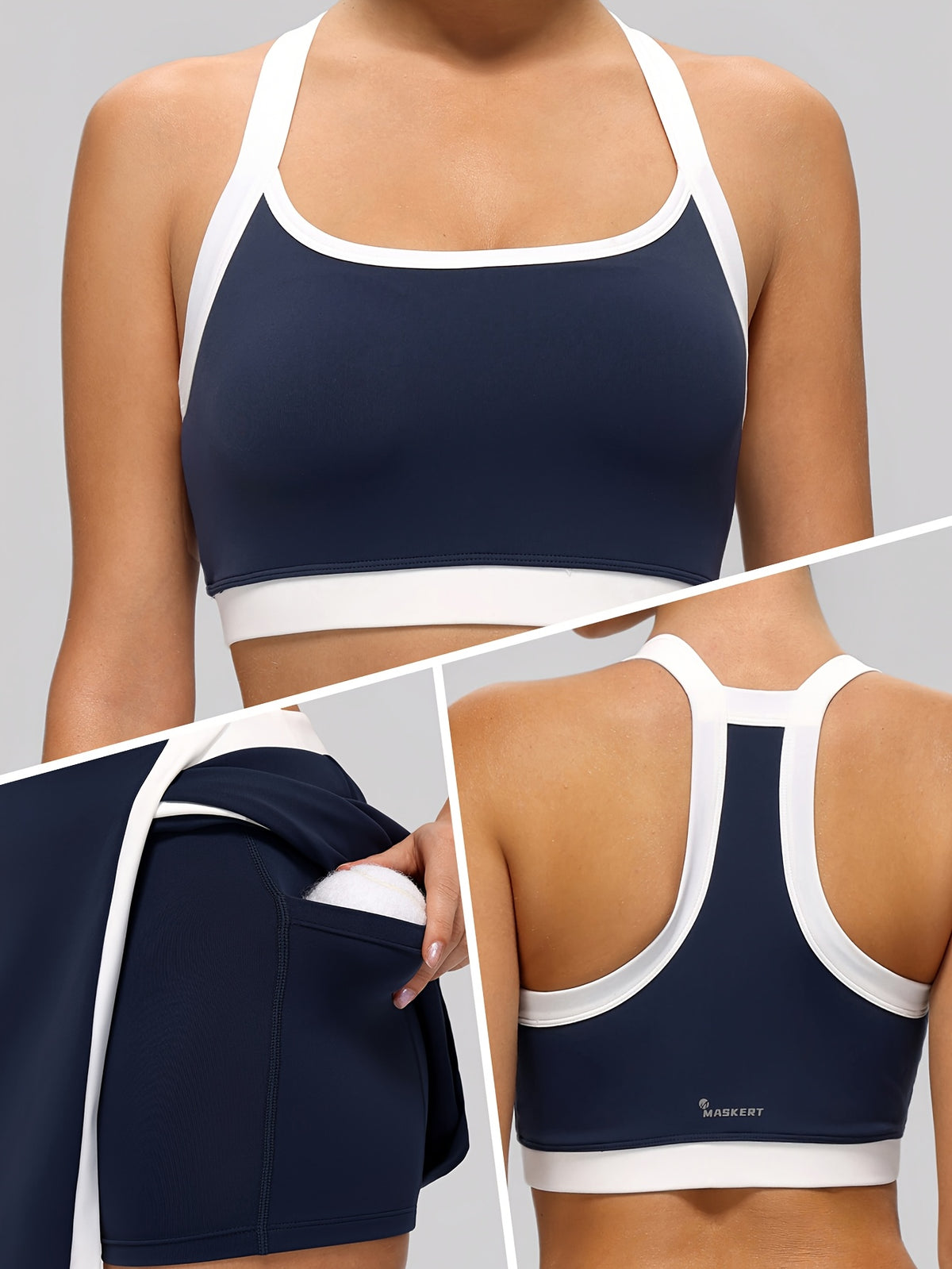 Tennis Bra & Slit Skirt Set - Navy