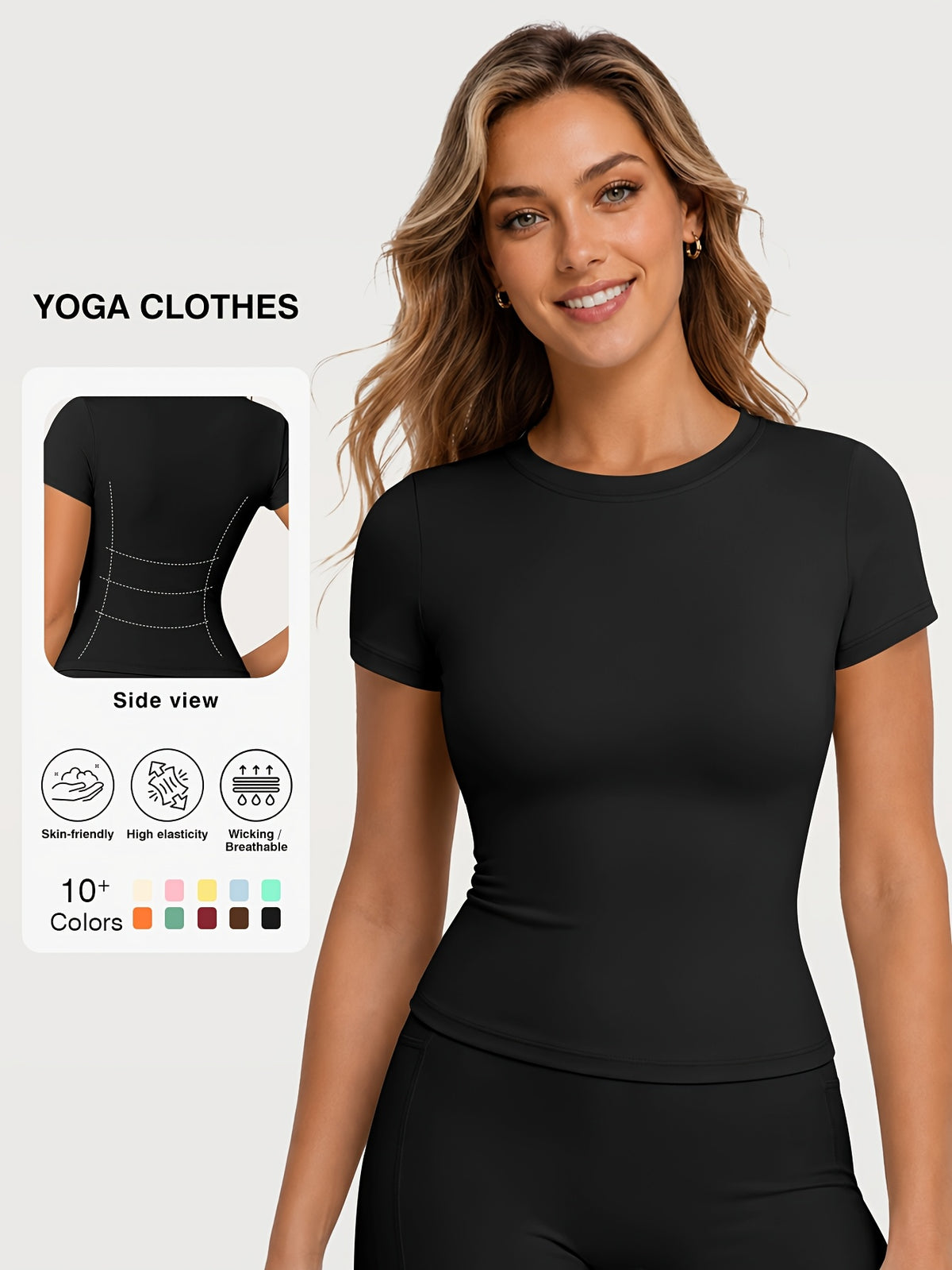 Quick Dry Crew Neck Yoga Tee - Black